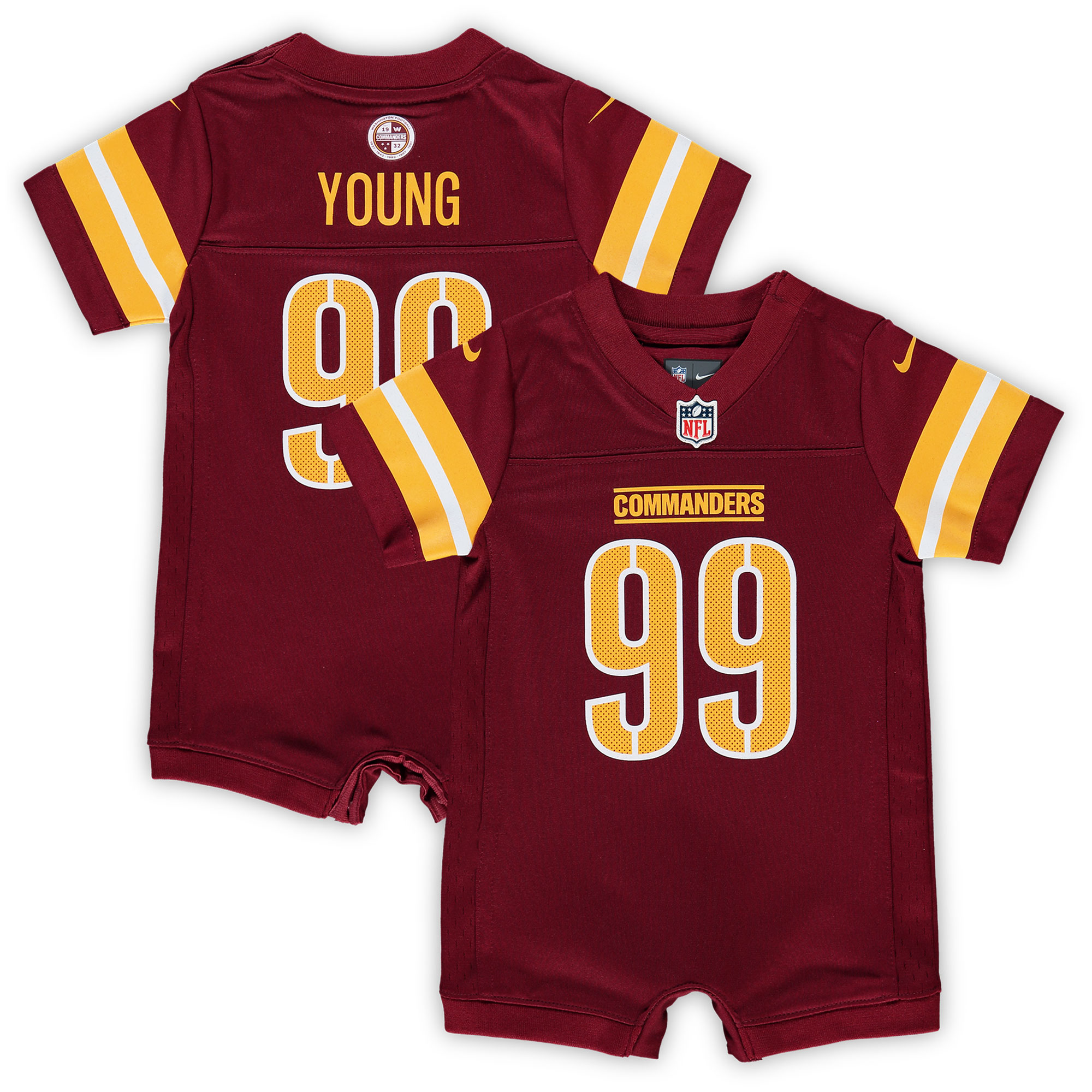 Newborn & Infant Washington Commanders Chase Young Burgundy Game Romper Jersey JS1561 Saliibo