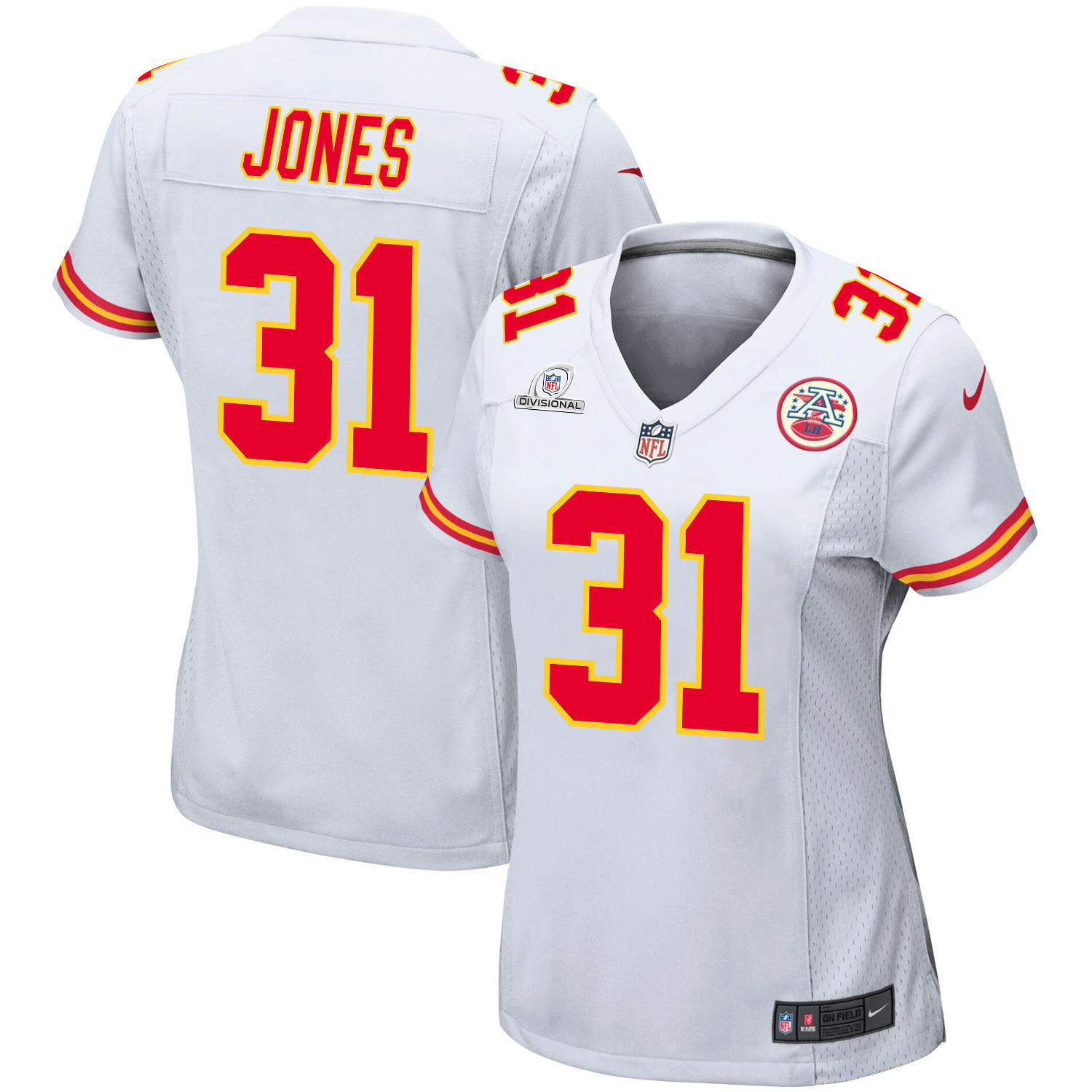 Nic Jones 31 Kansas City Chiefs Super Bowl LVIII Patch Game Women Jersey - White JS5339 Saliibo