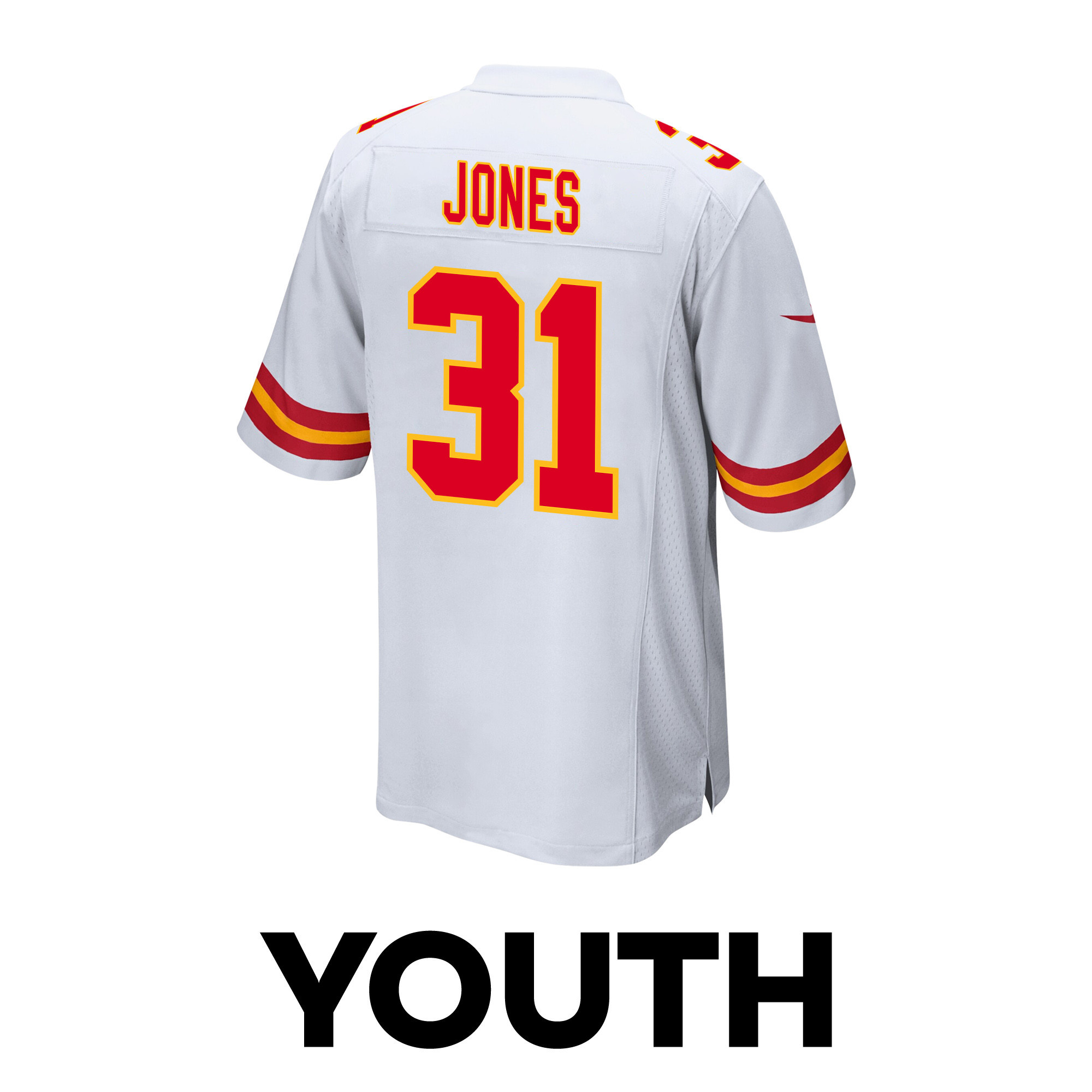 Nic Jones 31 Kansas City Chiefs Super Bowl LVIII Patch Game YOUTH Jersey - White JS7568 Saliibo - Image 3