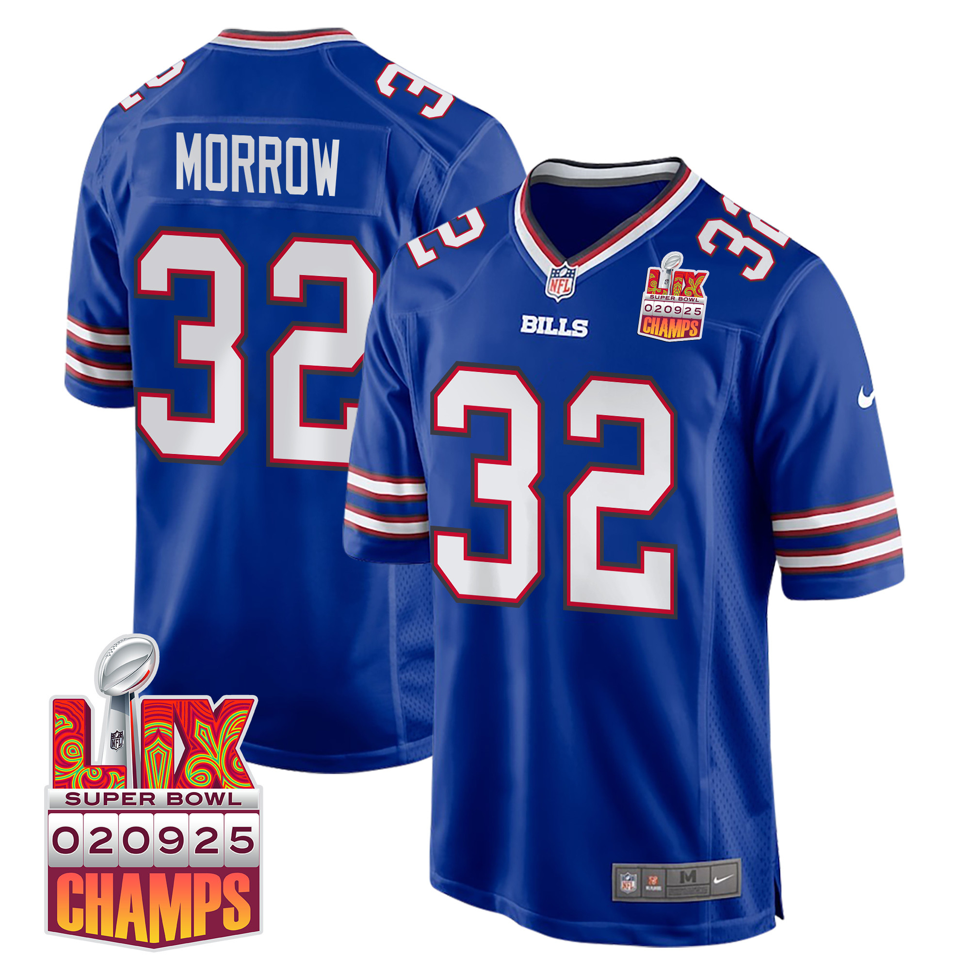 Nicholas Morrow 32 Buffalo Bills Super Bowl LIX Champions Patch Game Men Jersey - Royal JS7553 Saliibo