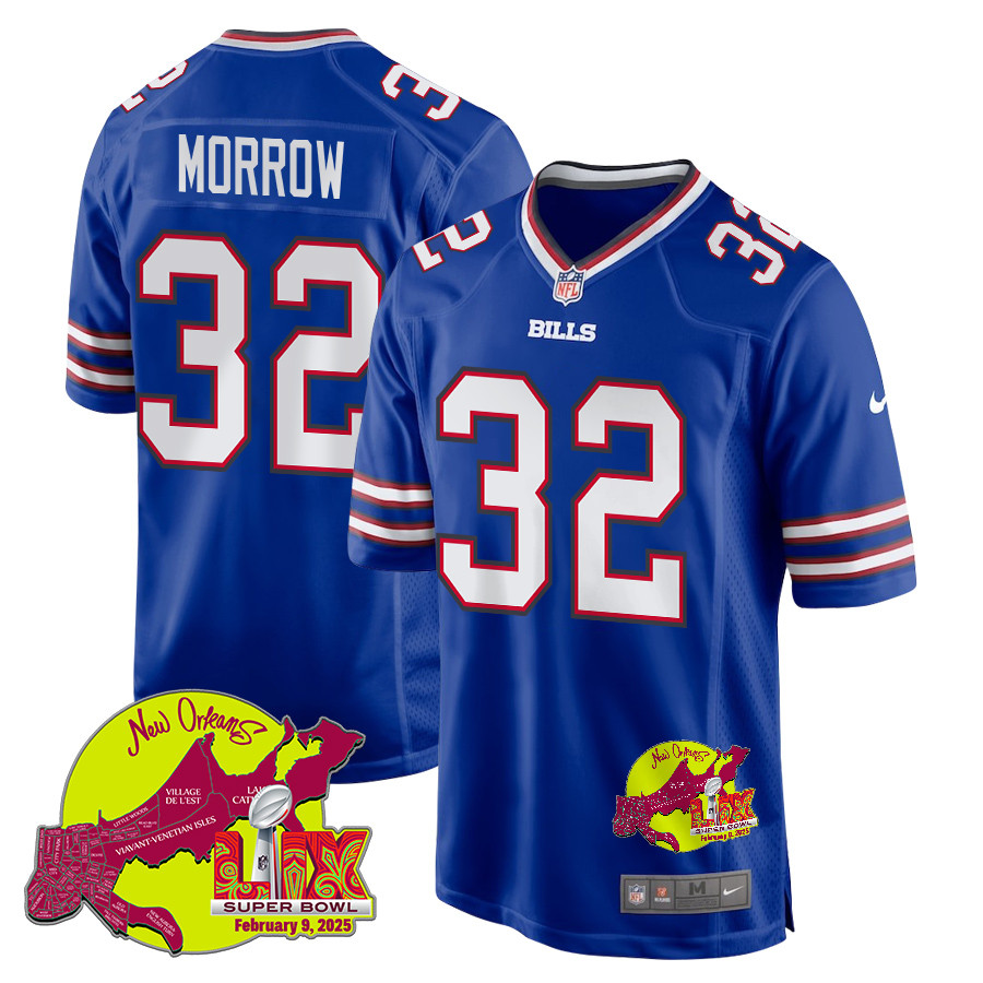 Nicholas Morrow 32 Buffalo Bills Super Bowl LIX New Orleans Patch Game Men Jersey - Royal JS4546 Saliibo