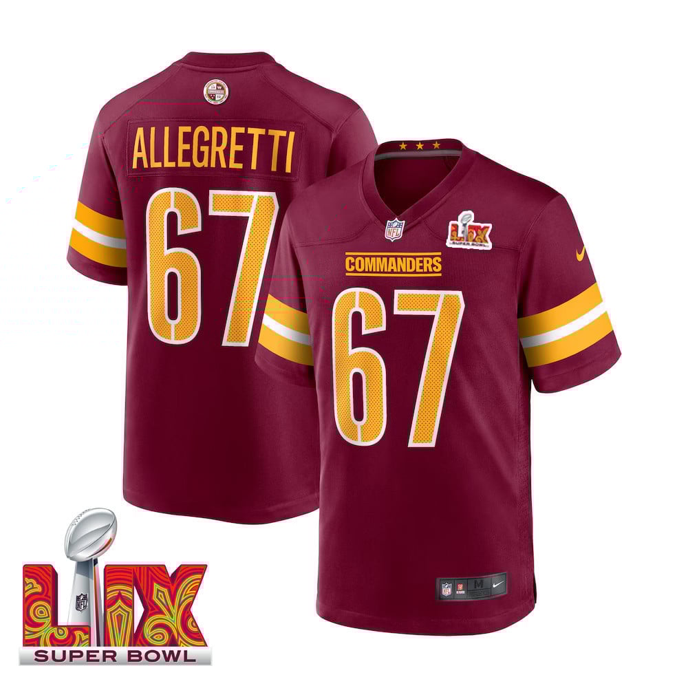 Nick Allegretti #67 Washington Commanders Super Bowl LIX Jersey - Men's - Burgundy JS3509 Saliibo