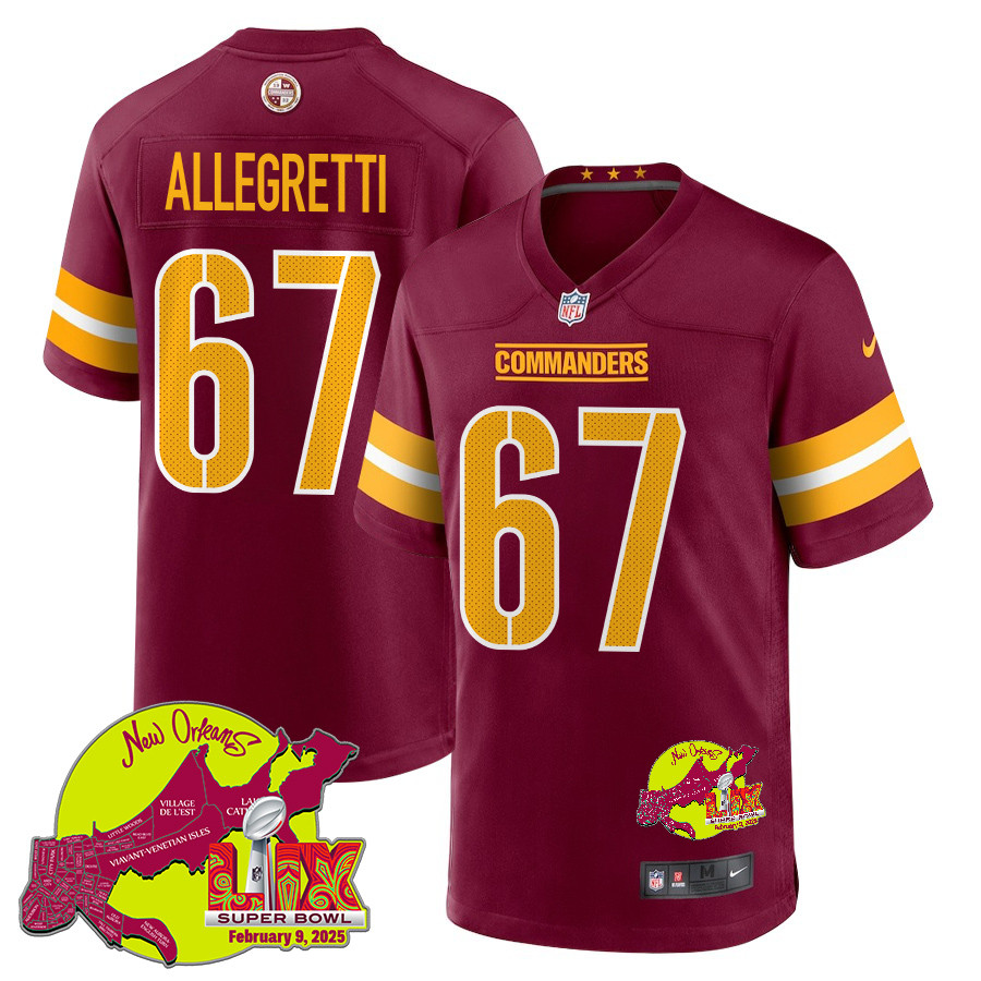 Nick Allegretti 67 Washington Commanders Super Bowl LIX New Orleans Patch Game Men Jersey - Burgundy JS1155 Saliibo