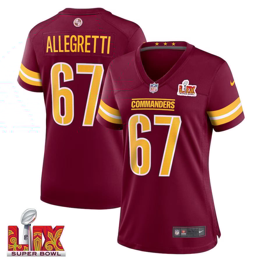 Nick Allegretti #67 Washington Commanders Super Bowl LIX Women's Jersey - Burgundy JS1816 Saliibo