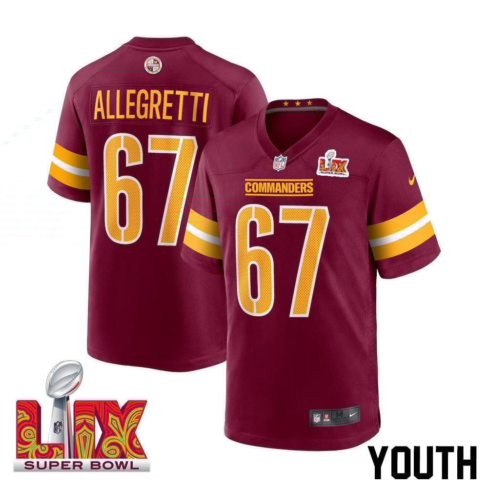 Nick Allegretti #67 Washington Commanders Super Bowl LIX Youth Jersey - Burgundy JS7210 Saliibo