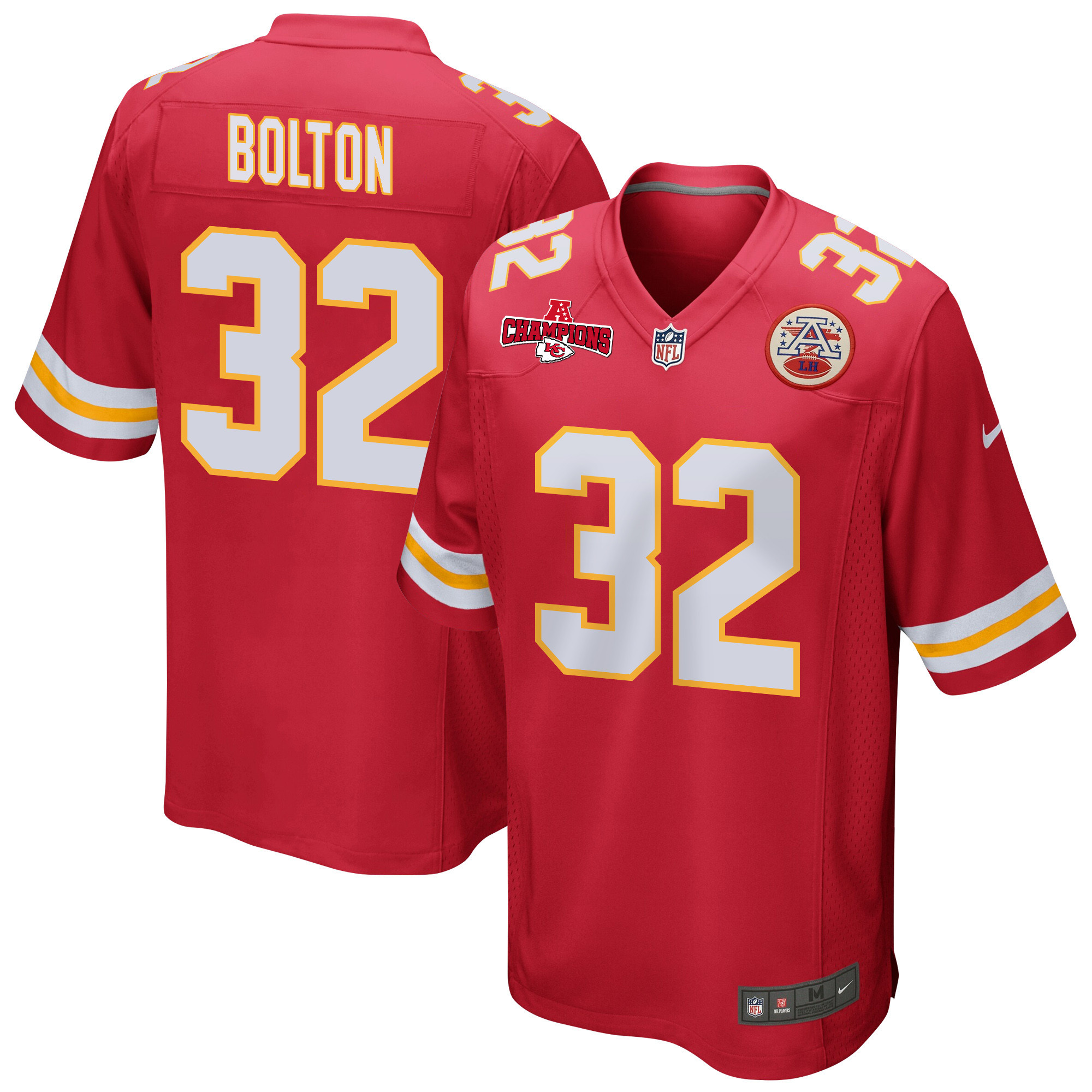 Nick Bolton 32 Kansas City Chiefs AFC Champions Patch Game Men Jersey - Red JS6948 Saliibo