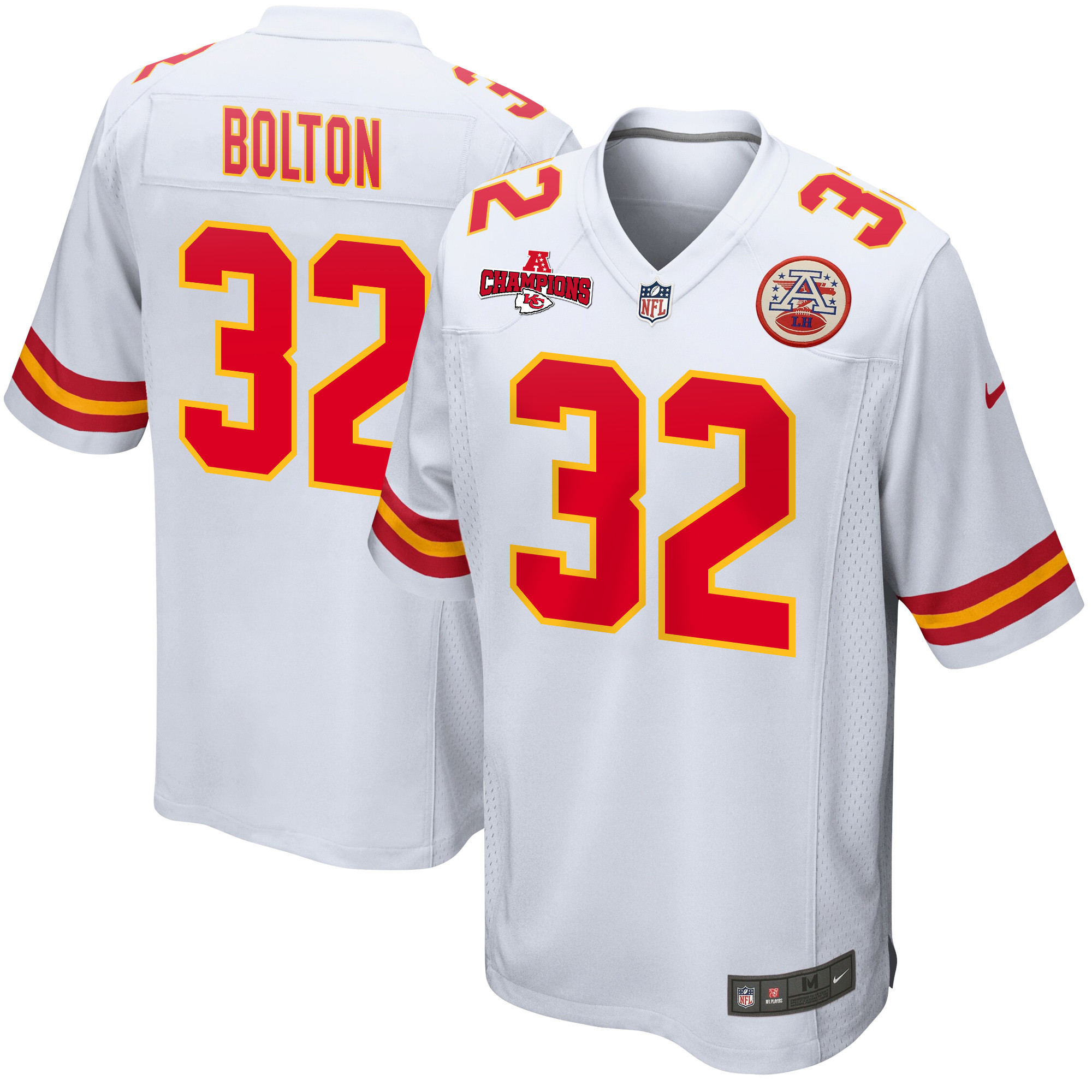 Nick Bolton 32 Kansas City Chiefs AFC Champions Patch Game Men Jersey - White JS8188 Saliibo