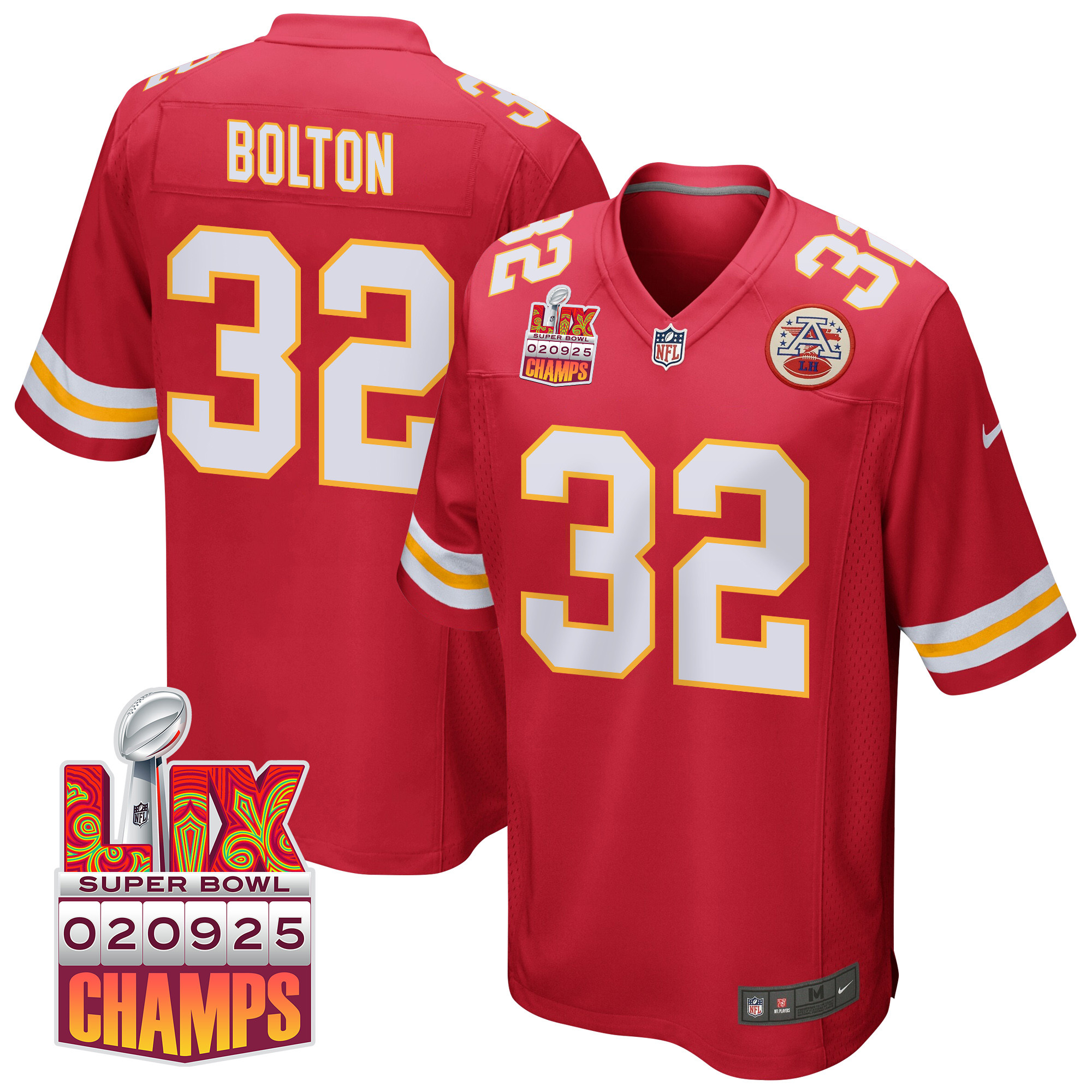 Nick Bolton 32 Kansas City Chiefs Super Bowl LIX Champions Patch Game Men Jersey - Red JS5133 Saliibo
