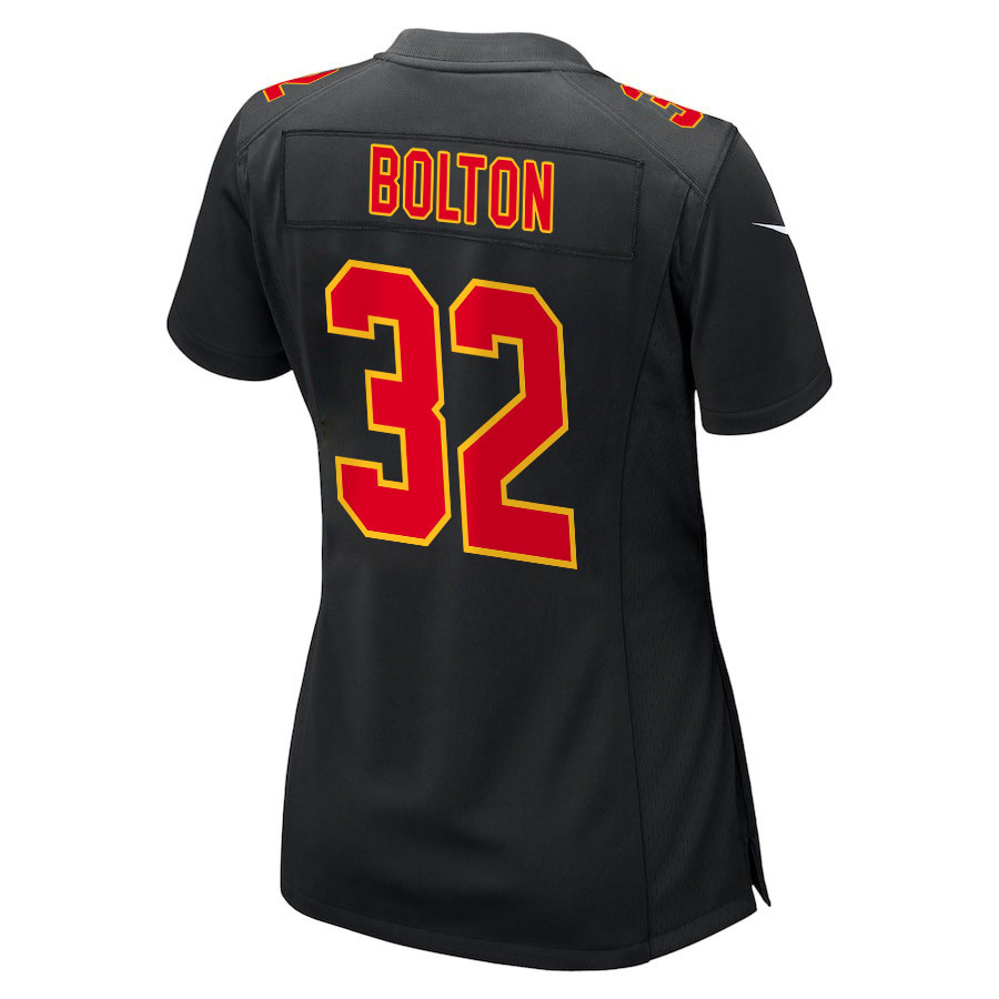Nick Bolton 32 Kansas City Chiefs Super Bowl LVIII Champions 4 Stars Patch Fashion Game Women Jersey - Carbon Black JS6376 Saliibo - Image 3