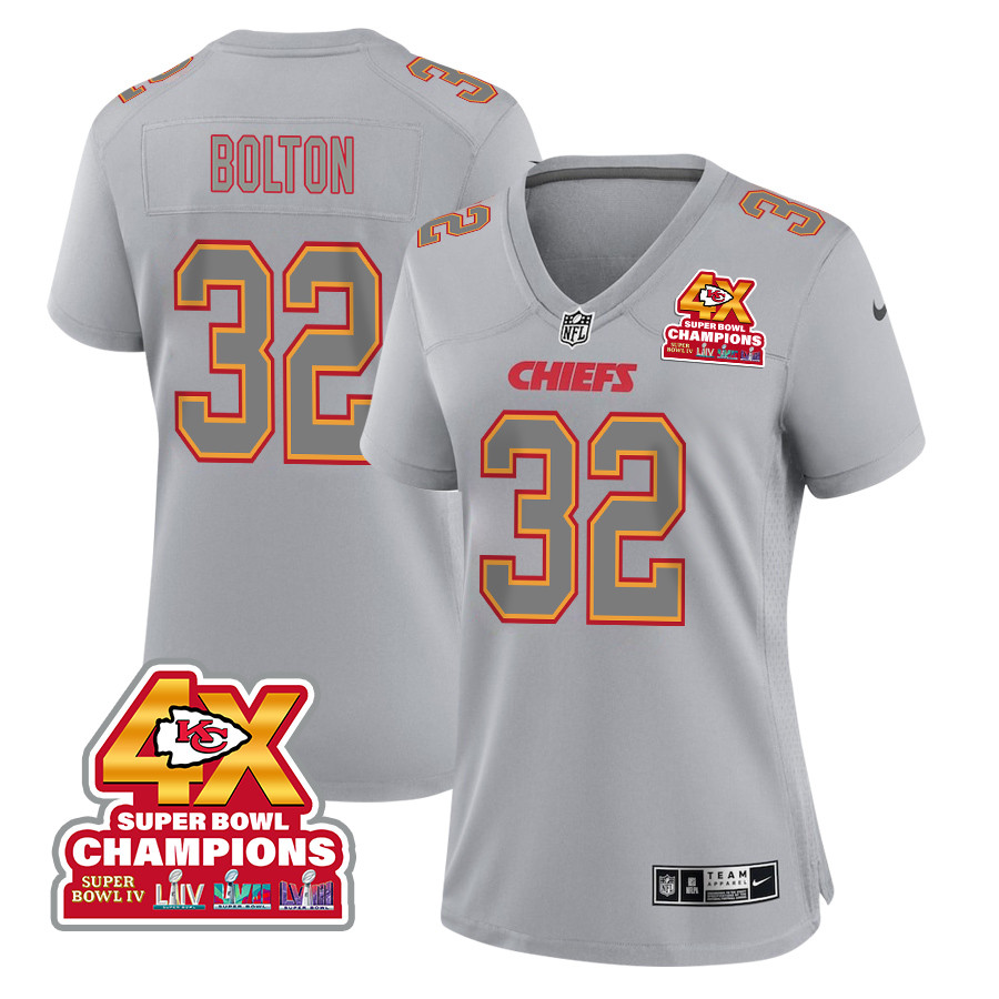 Nick Bolton 32 Kansas City Chiefs Super Bowl LVIII Champions 4X Atmosphere Fashion Game Women Jersey - Gray JS4802 Saliibo
