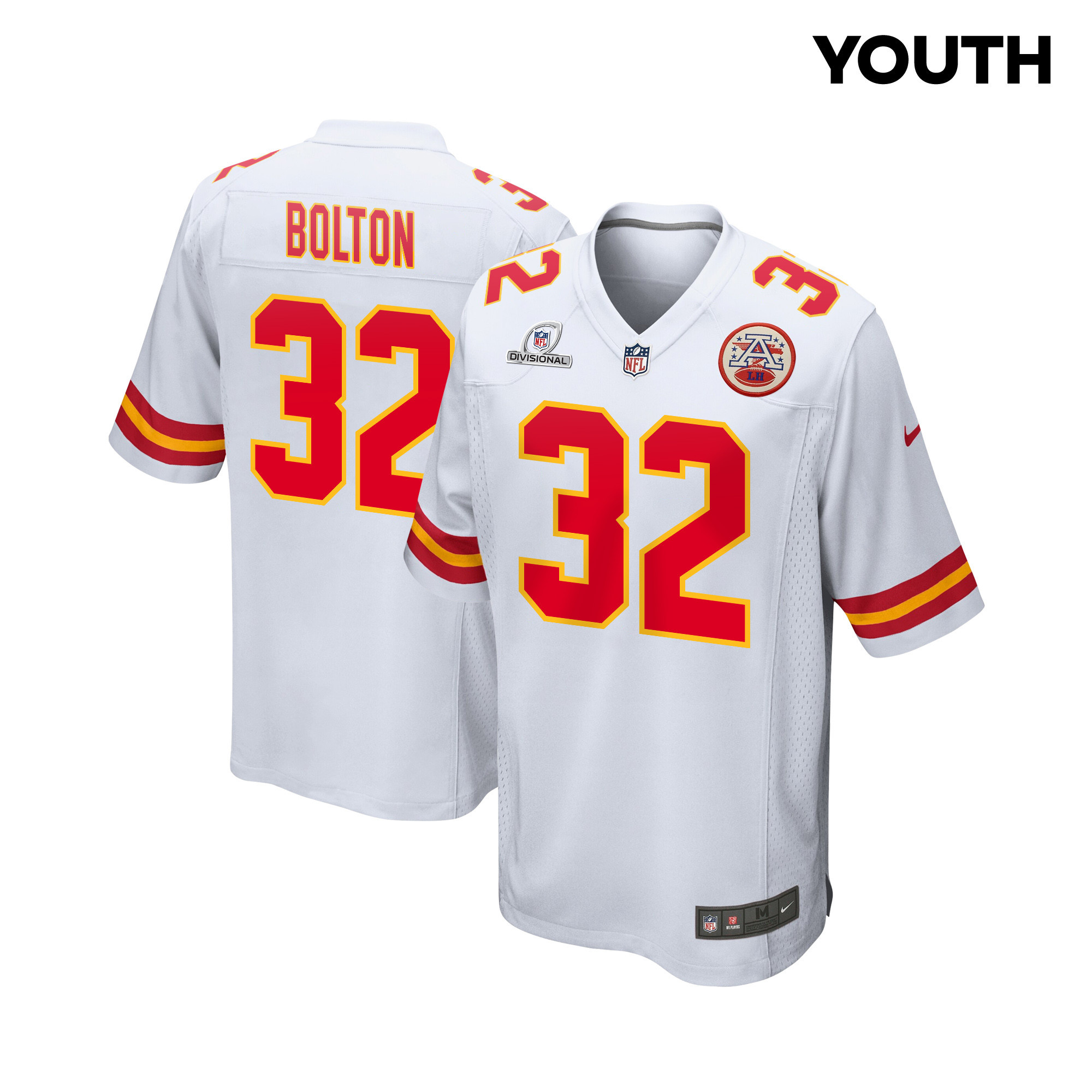 Nick Bolton 32 Kansas City Chiefs Super Bowl LVIII Patch Game YOUTH Jersey - White JS5171 Saliibo