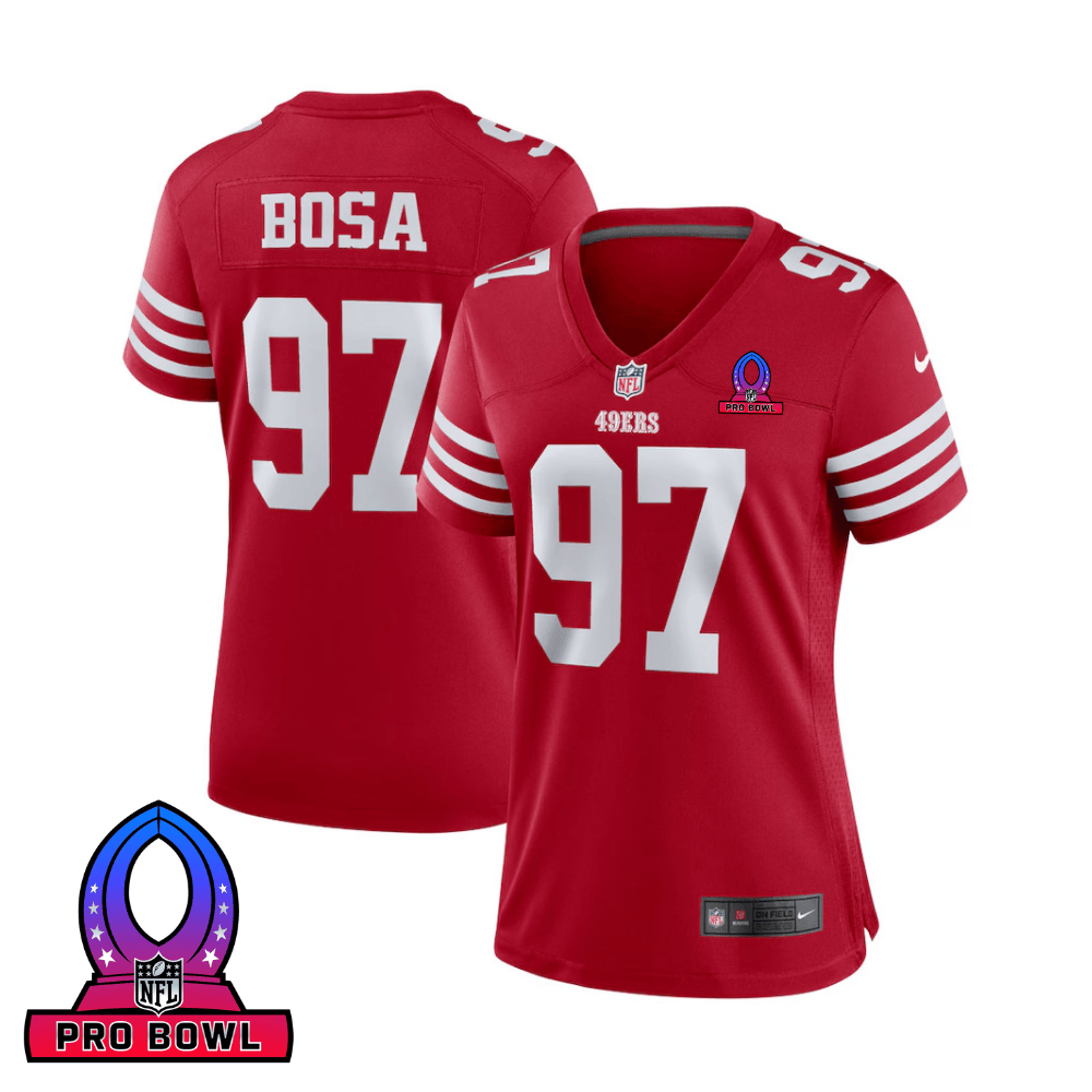 Nick Bosa 97 San Francisco 49ers 2025 Pro Bowl Patch Women Game Jersey - Scarlet JS5254 Saliibo