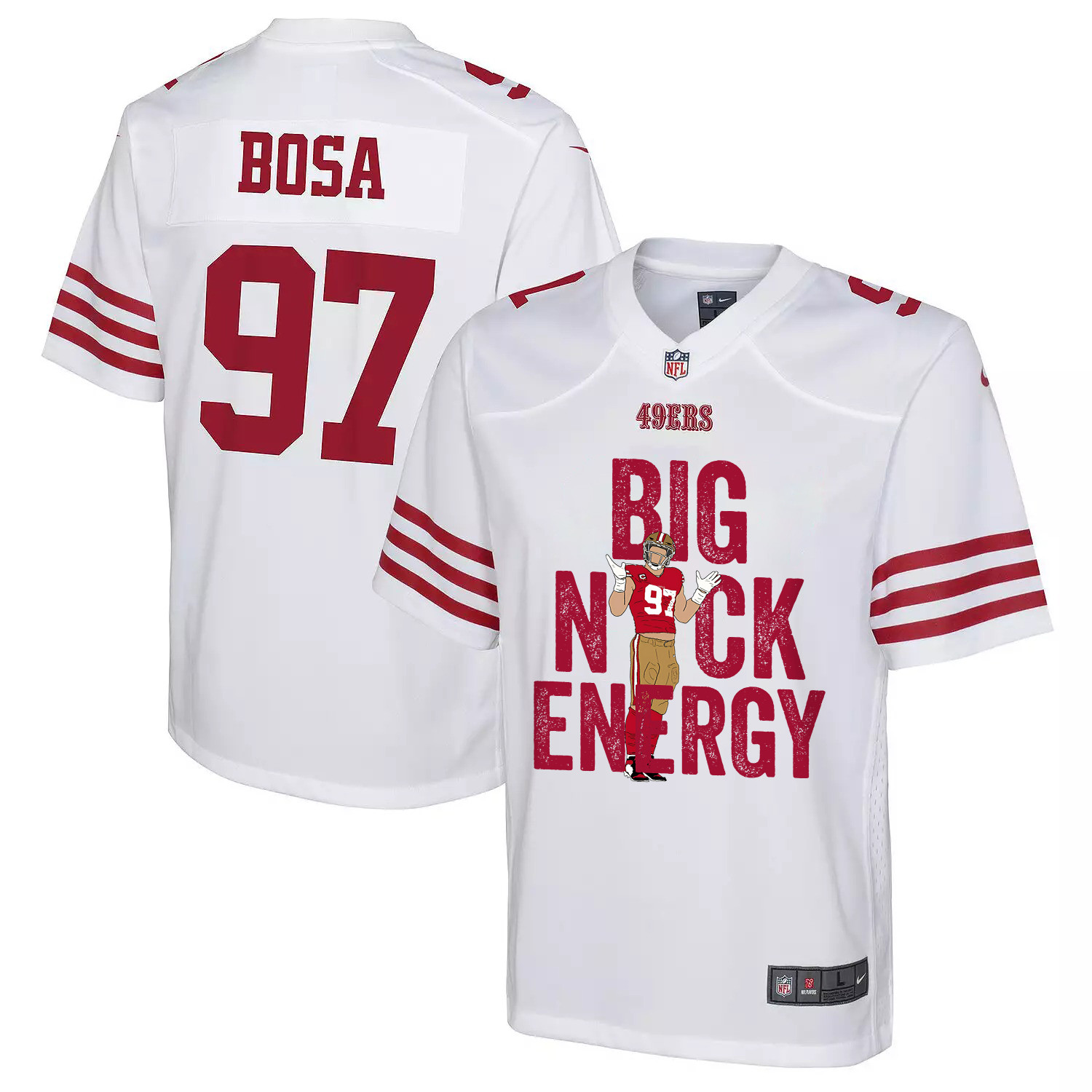 Nick Bosa 97 San Francisco 49ers Big Nick Energy Game YOUTH Jersey - White JS3237 Saliibo