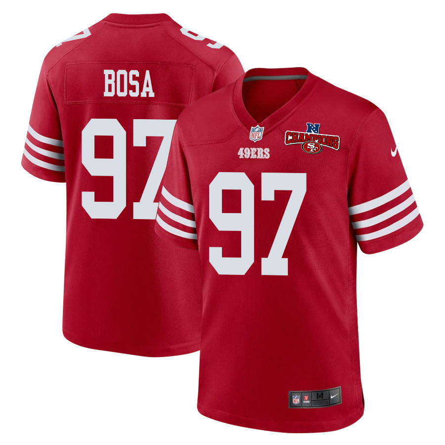 Nick Bosa 97 San Francisco 49ers NFC Champions Patch Game Men Jersey - Scarlet JS4619 Saliibo