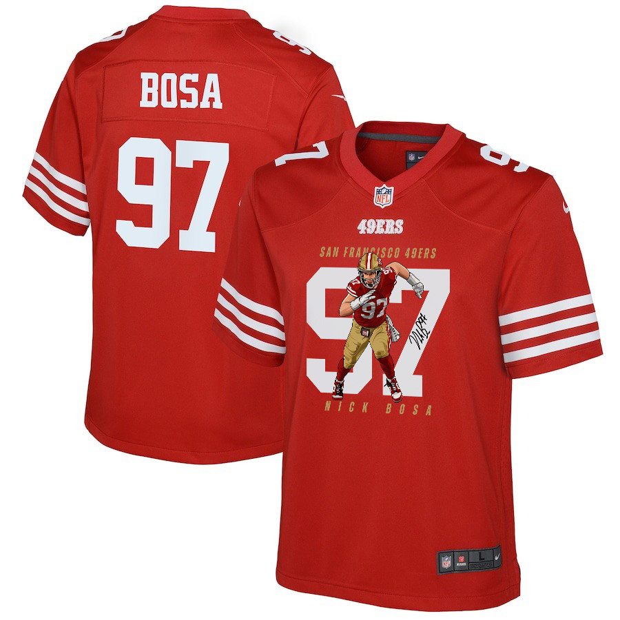 Nick Bosa 97 San Francisco 49ers Run Bosa Run Game YOUTH Jersey - Scarlet JS9499 Saliibo