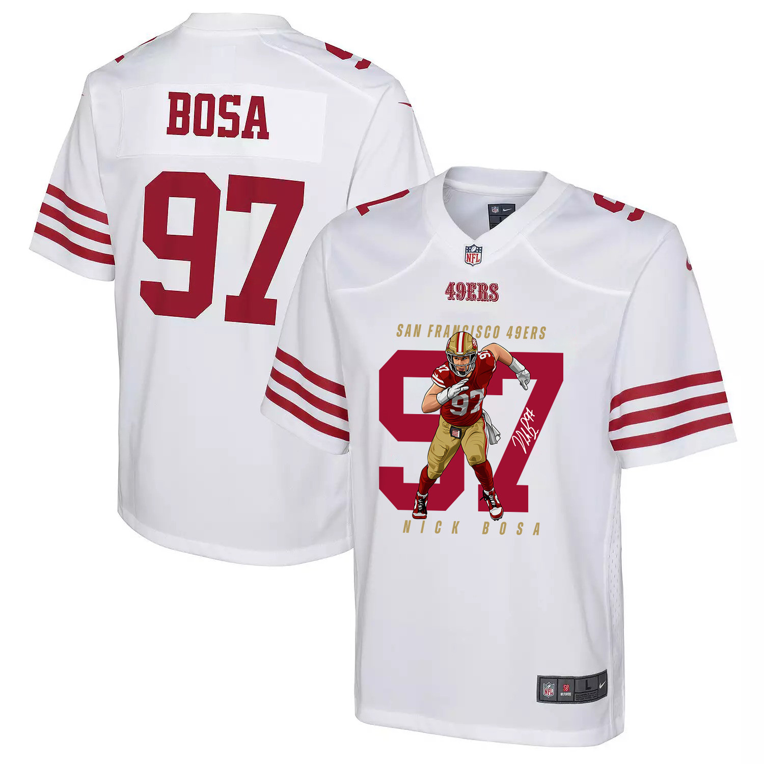 Nick Bosa 97 San Francisco 49ers Run Bosa Run Game YOUTH Jersey - White JS8575 Saliibo