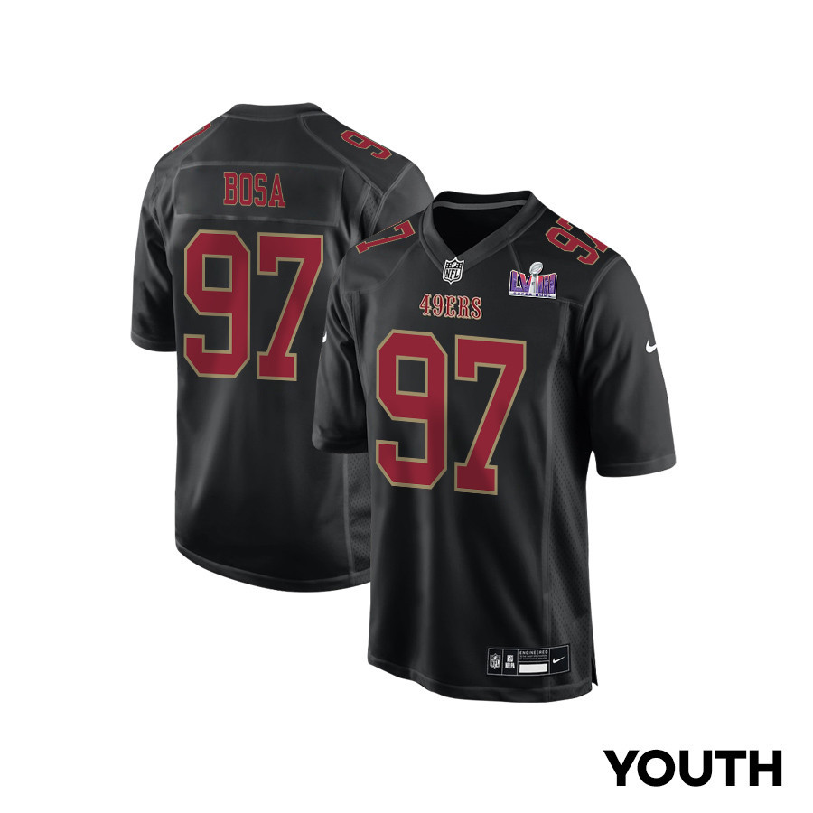 Nick Bosa 97 San Francisco 49ers Super Bowl LVIII Patch Fashion Game YOUTH Jersey - Carbon Black JS3218 Saliibo