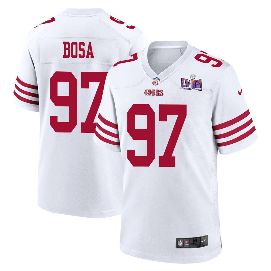Nick Bosa 97 San Francisco 49ers Super Bowl LVIII Patch Game Men Jersey - White JS5041 Saliibo