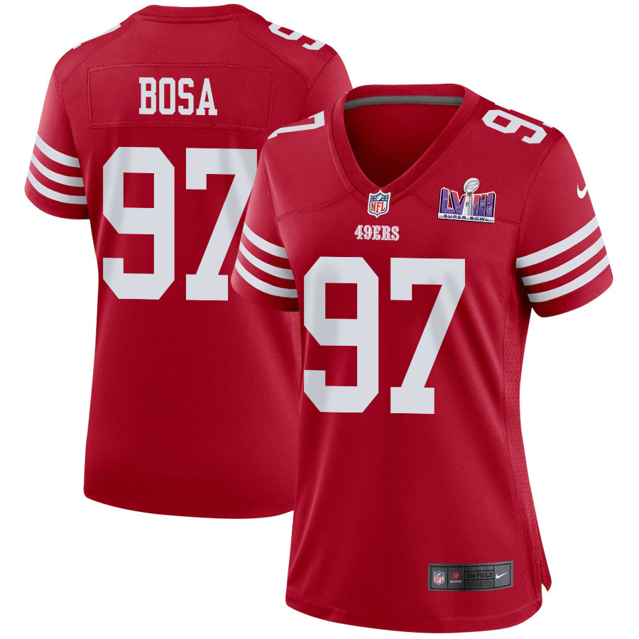 Nick Bosa 97 San Francisco 49ers Super Bowl LVIII Patch Game Women Jersey - Scarlet JS5443 Saliibo