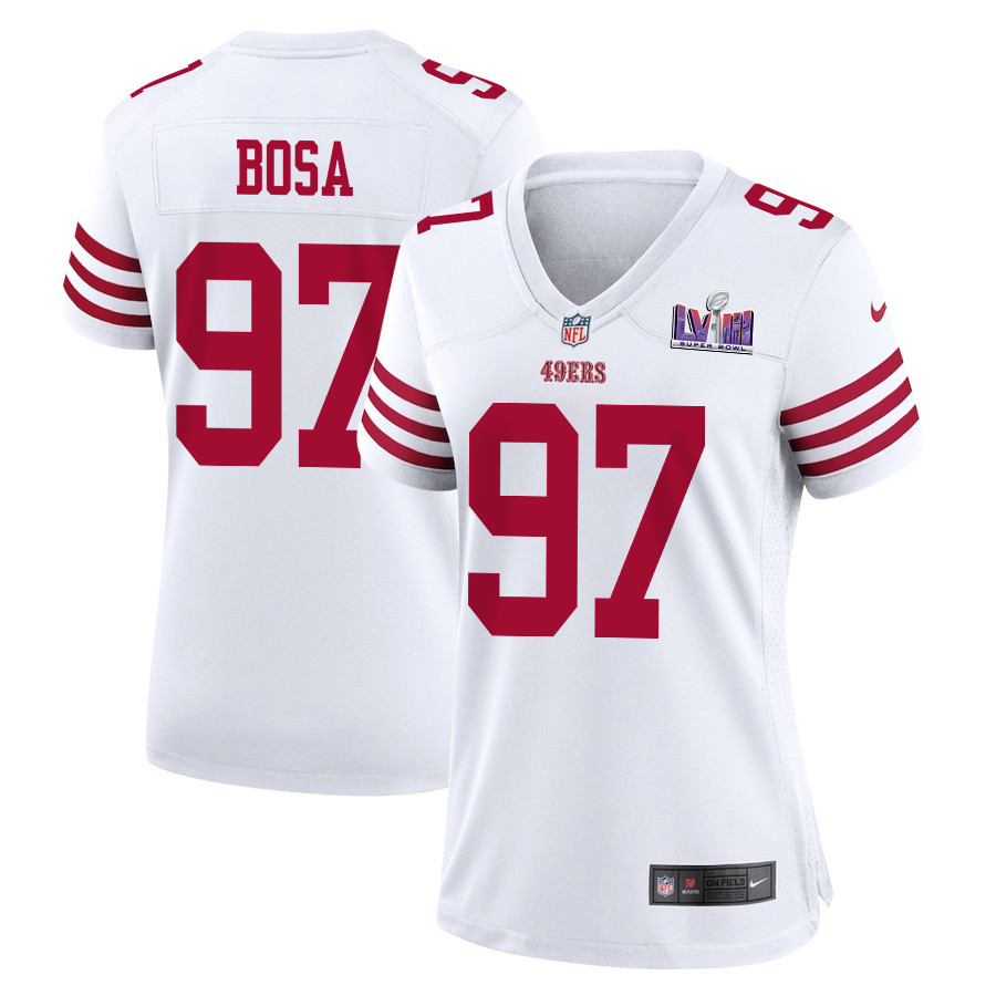 Nick Bosa 97 San Francisco 49ers Super Bowl LVIII Patch Game Women Jersey - White JS7234 Saliibo