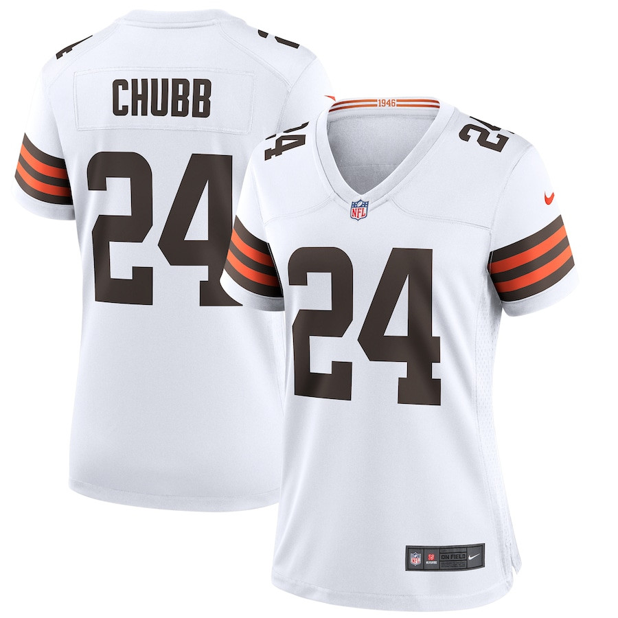 Nick Chubb 24 Cleveland Browns Women Game Jersey - White JS8577 Saliibo