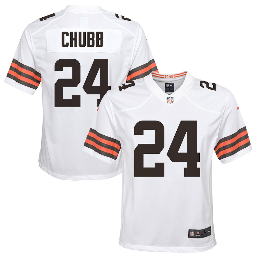 Nick Chubb 24 Cleveland Browns YOUTH Game Jersey - White JS1380 Saliibo