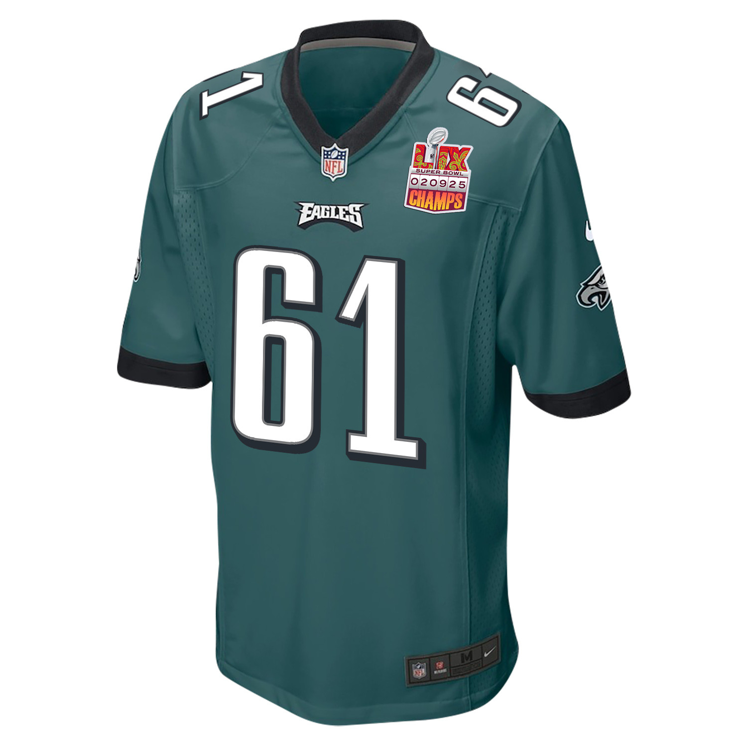 Nick Gates 61 Philadelphia Eagles Super Bowl LIX Champions Patch Game Men Jersey - Midnight Green JS8731 Saliibo - Image 3