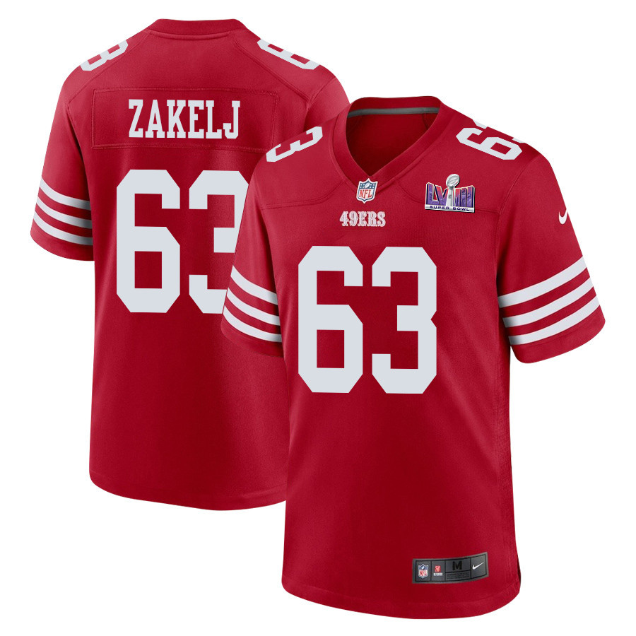 Nick Zakelj 63 San Francisco 49ers Super Bowl LVIII Patch Game Men Jersey - Scarlet JS8058 Saliibo