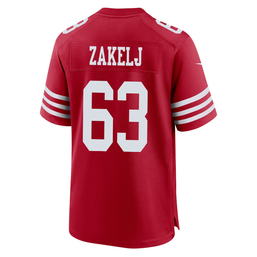 Nick Zakelj 63 San Francisco 49ers Super Bowl LVIII Patch Game Men Jersey - Scarlet JS8058 Saliibo - Image 3