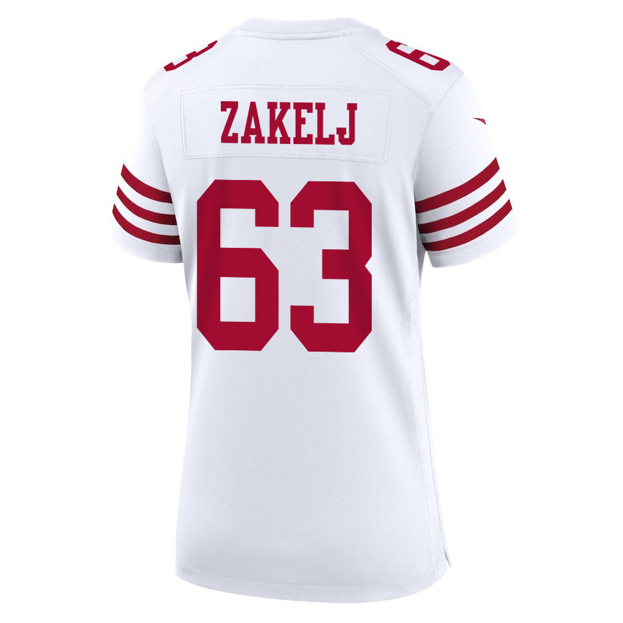 Nick Zakelj 63 San Francisco 49ers Super Bowl LVIII Patch Game Women Jersey - White JS4867 Saliibo - Image 3