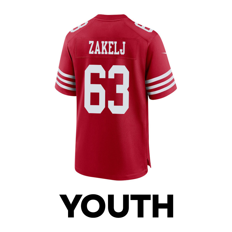 Nick Zakelj 63 San Francisco 49ers Super Bowl LVIII Patch Game YOUTH Jersey - Scarlet JS4512 Saliibo - Image 3