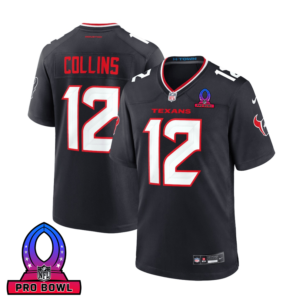 Nico Collins 12 Houston Texans 2025 Pro Bowl Patch Game Men Jersey - Navy JS3857 Saliibo