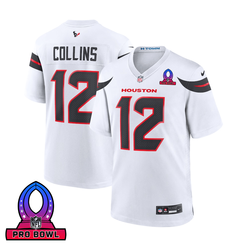 Nico Collins 12 Houston Texans 2025 Pro Bowl Patch Game Men Jersey - White JS3499 Saliibo