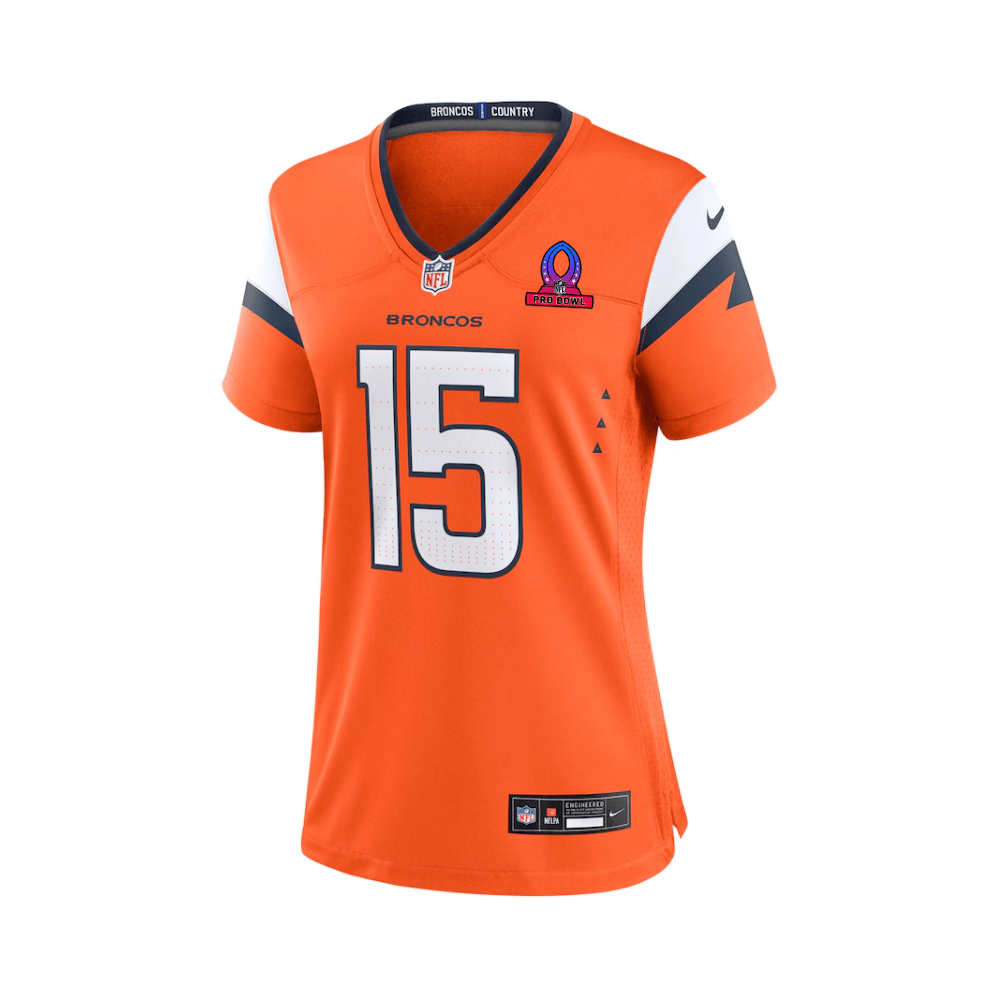 Nik Bonitto 15 Denver Broncos 2025 Pro Bowl Patch Women Game Jersey - Orange JS7866 Saliibo - Image 3