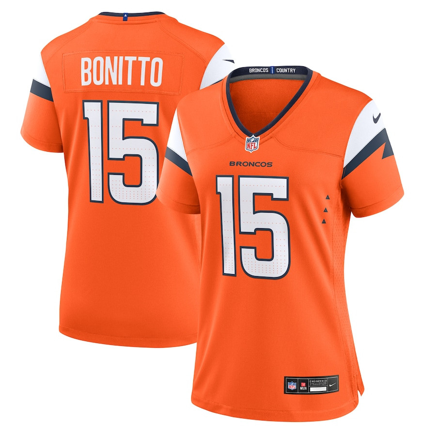 Nik Bonitto 15 Denver Broncos Women's Team Game Jersey - Orange JS8792 Saliibo