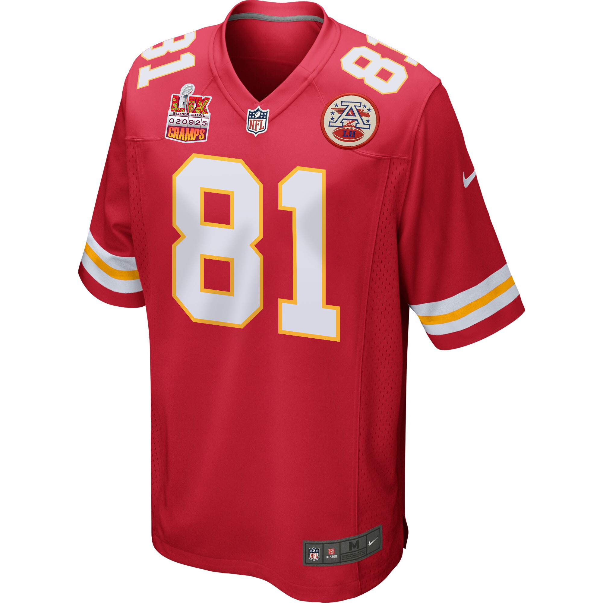 Nikko Remigio 81 Kansas City Chiefs Super Bowl LIX Champions Patch Game Men Jersey - Red JS3446 Saliibo - Image 3