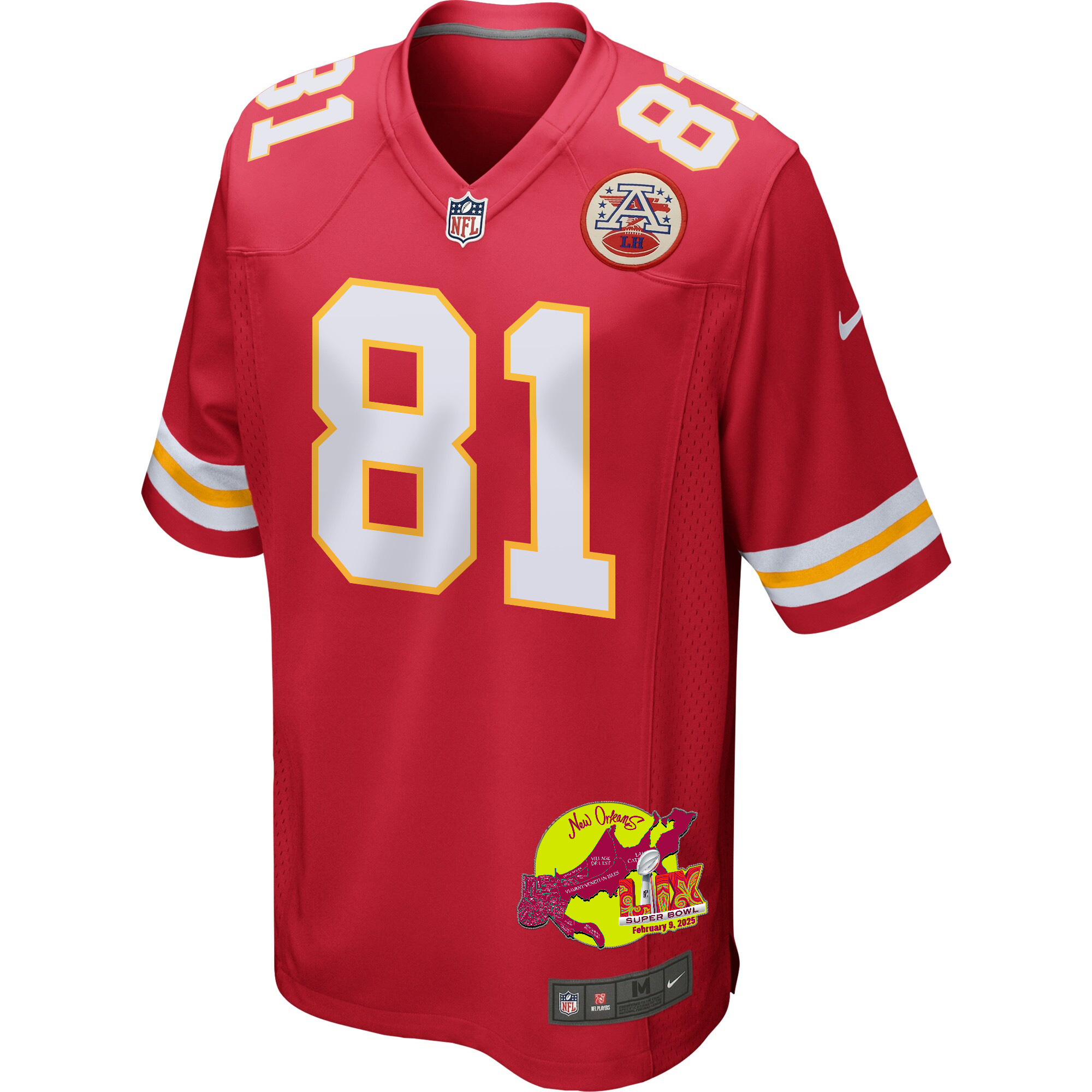 Nikko Remigio 81 Kansas City Chiefs Super Bowl LIX New Orleans Patch Game Men Jersey - Red JS1453 Saliibo - Image 3