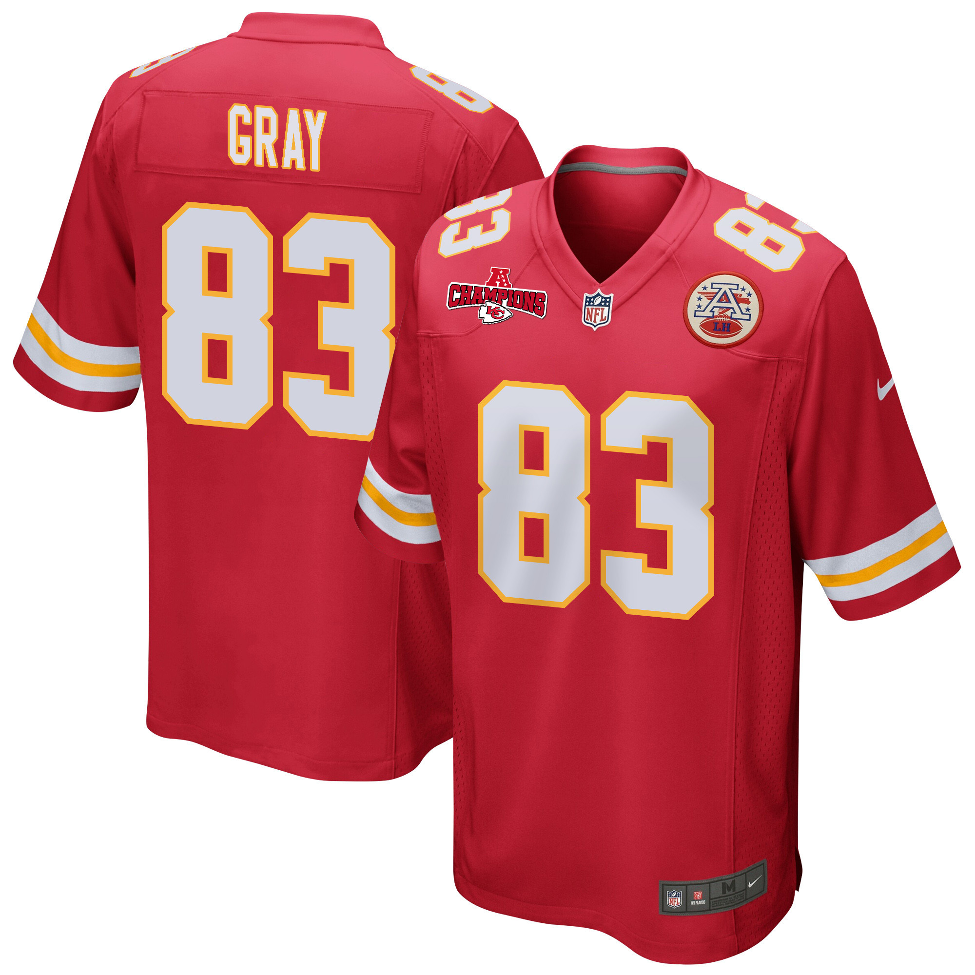 Noah Gray 83 Kansas City Chiefs AFC Champions Patch Game Men Jersey - Red JS2008 Saliibo