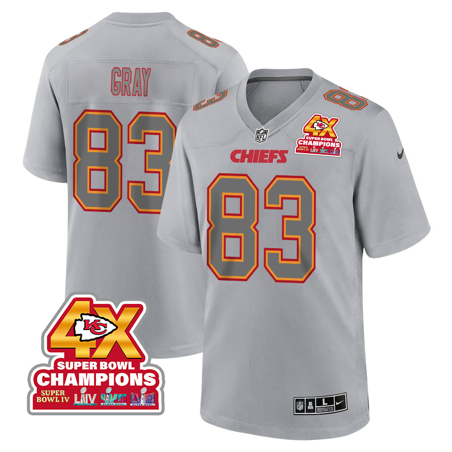 Noah Gray 83 Kansas City Chiefs Super Bowl LVIII Champions 4X Atmosphere Fashion Game Men Jersey - Gray JS3868 Saliibo