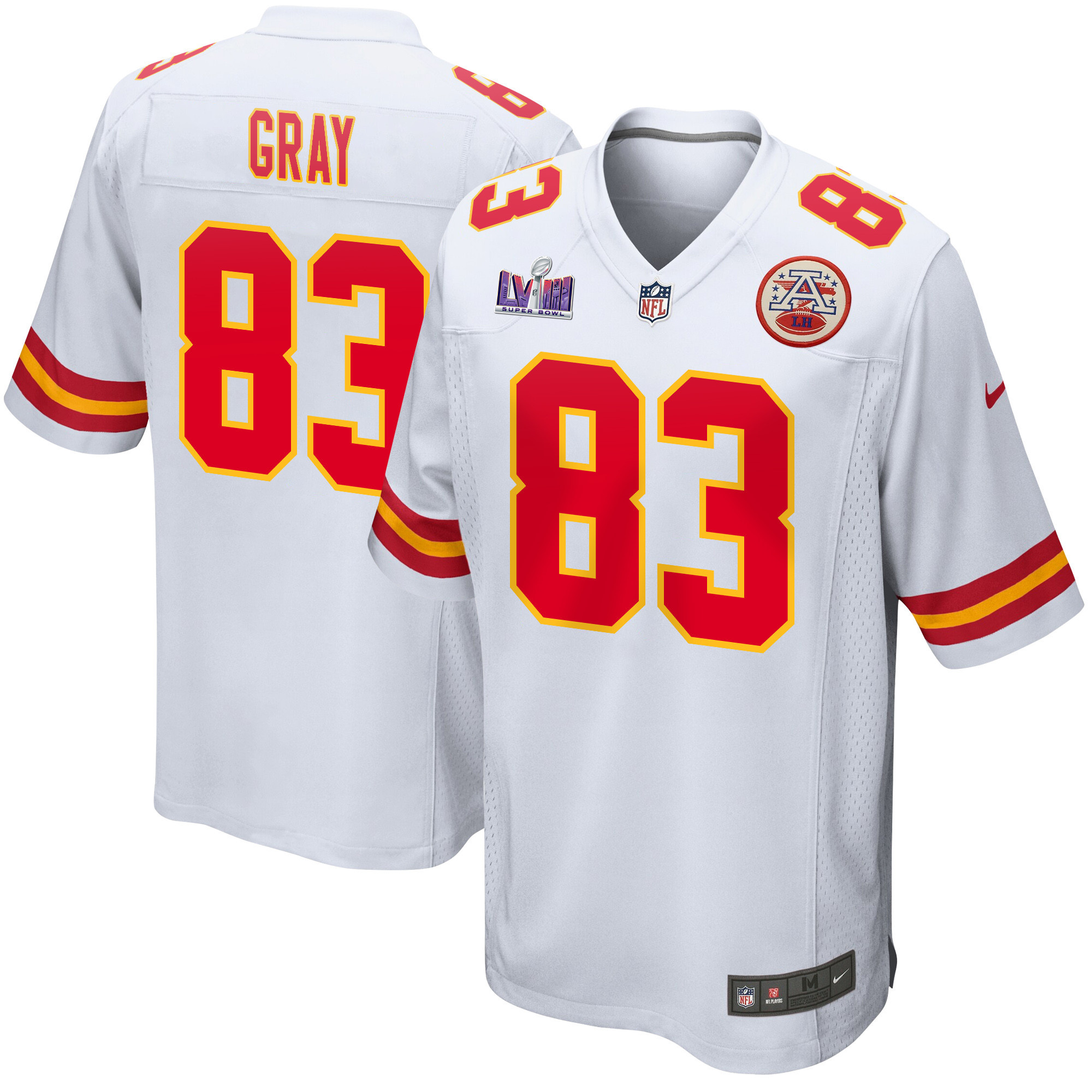 Noah Gray 83 Kansas City Chiefs Super Bowl LVIII Patch Game Men Jersey - White JS7488 Saliibo