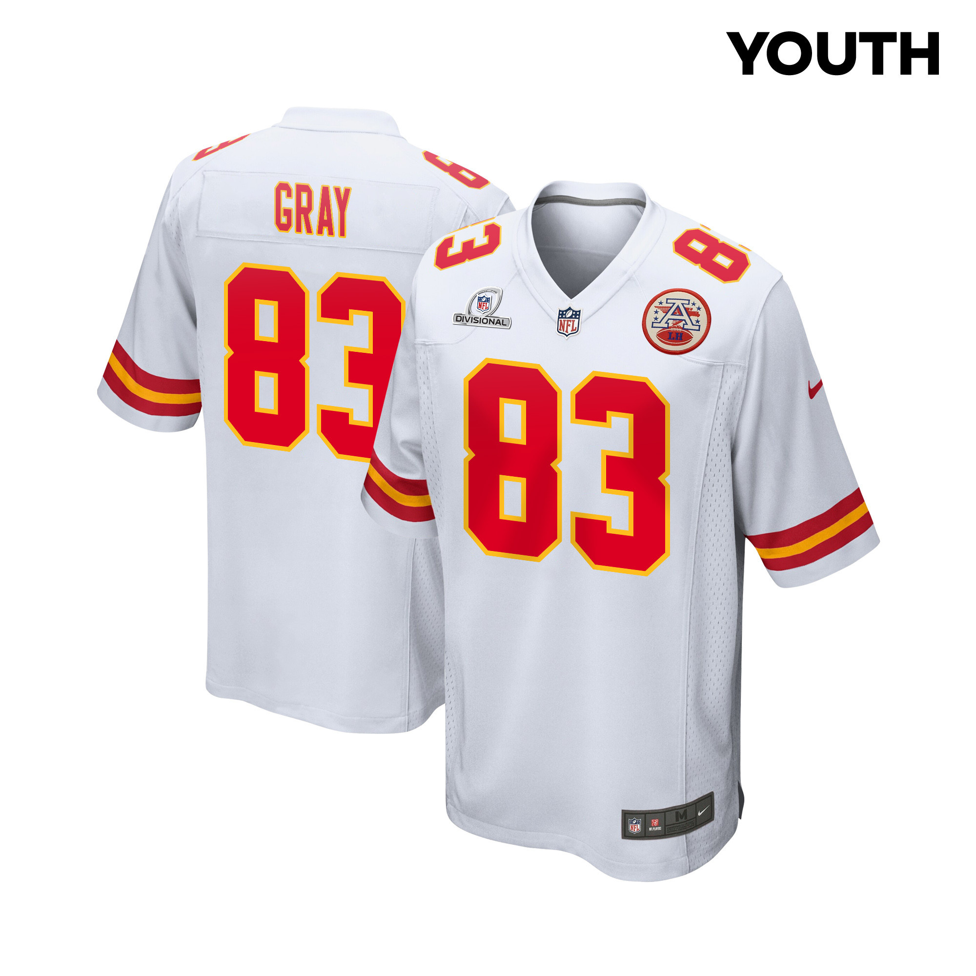 Noah Gray 83 Kansas City Chiefs Super Bowl LVIII Patch Game YOUTH Jersey - White JS4836 Saliibo