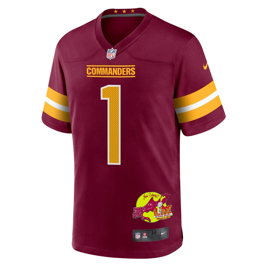Noah Igbinoghene 1 Washington Commanders Super Bowl LIX New Orleans Patch Game Men Jersey - Burgundy JS3045 Saliibo - Image 3