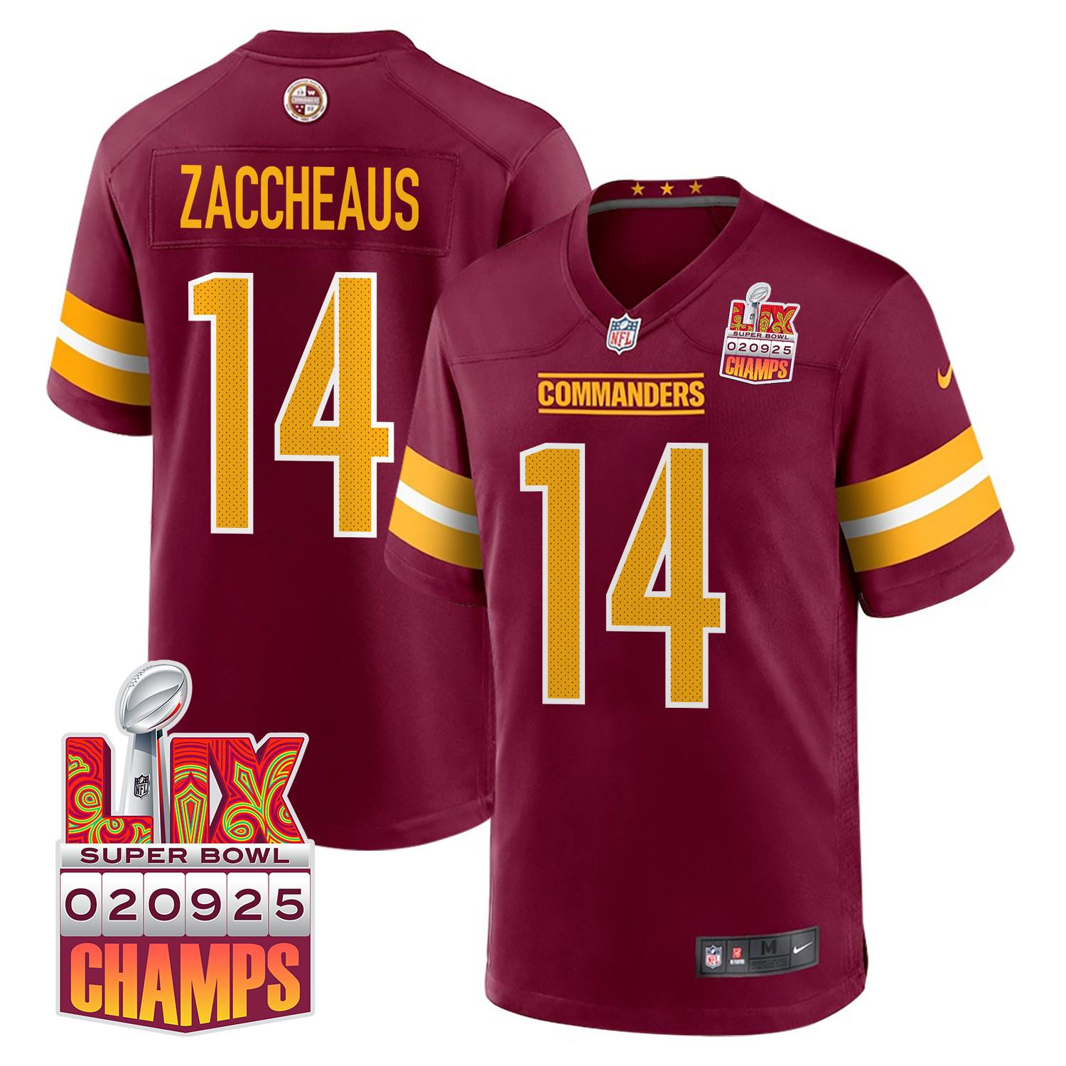 Olamide Zaccheaus 14 Washington Commanders Super Bowl LIX Champions Patch Game Men Jersey - Burgundy JS5128 Saliibo