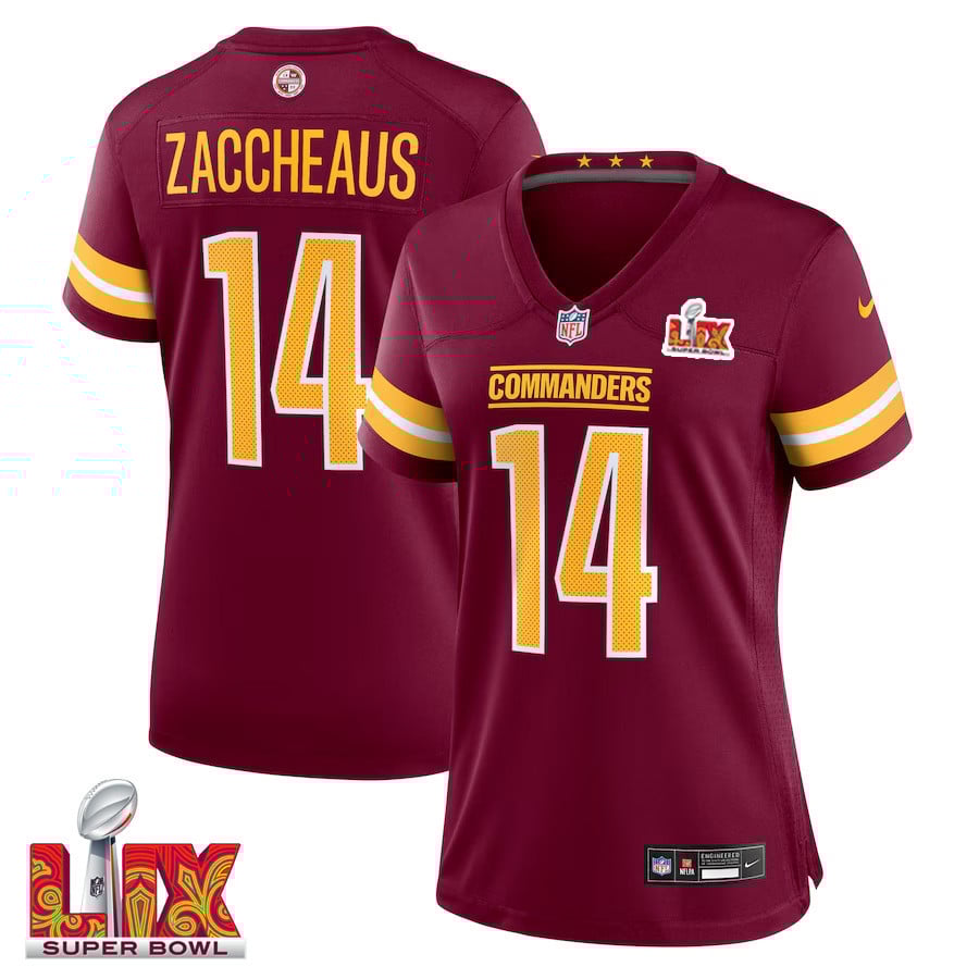 Olamide Zaccheaus #14 Washington Commanders Super Bowl LIX Women's Jersey - Burgundy JS9279 Saliibo