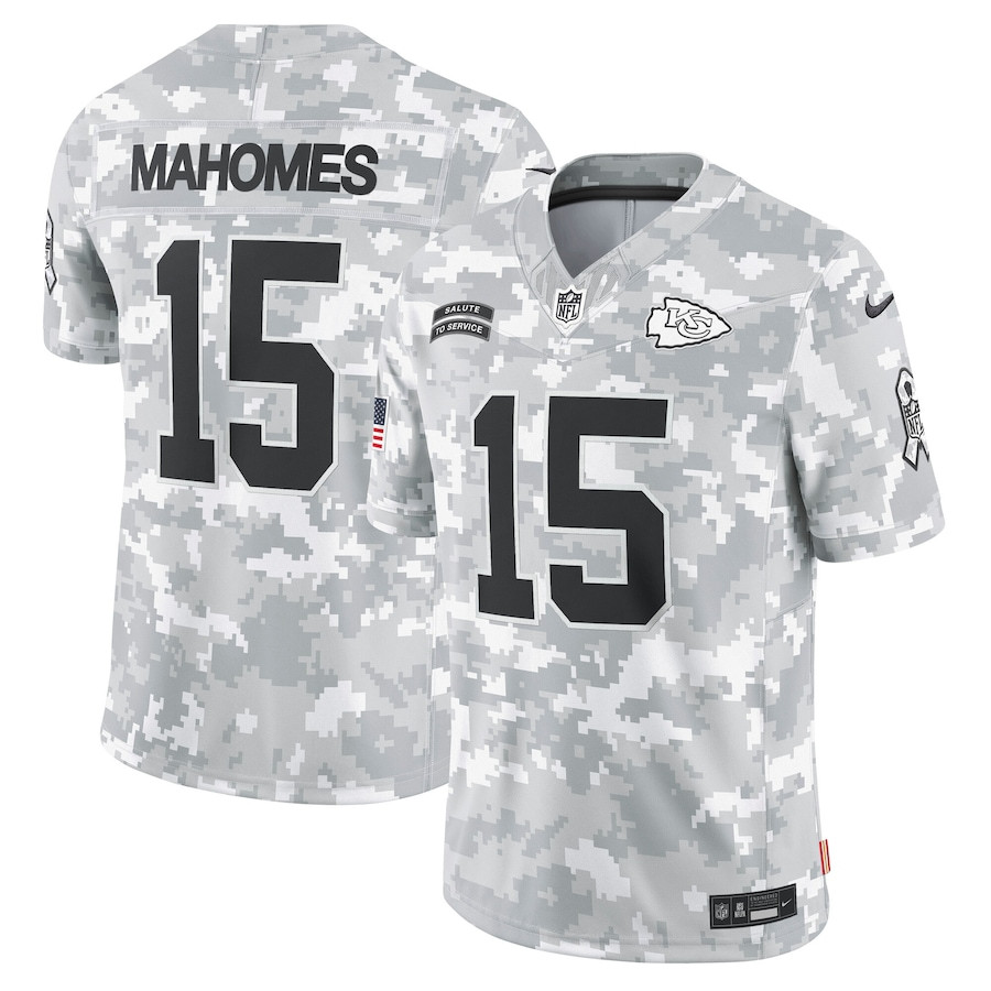 Patrick Mahomes 15 Kansas City Chiefs 2024 Salute to Service Limited Men Jersey - Arctic Camo JS4547 Saliibo