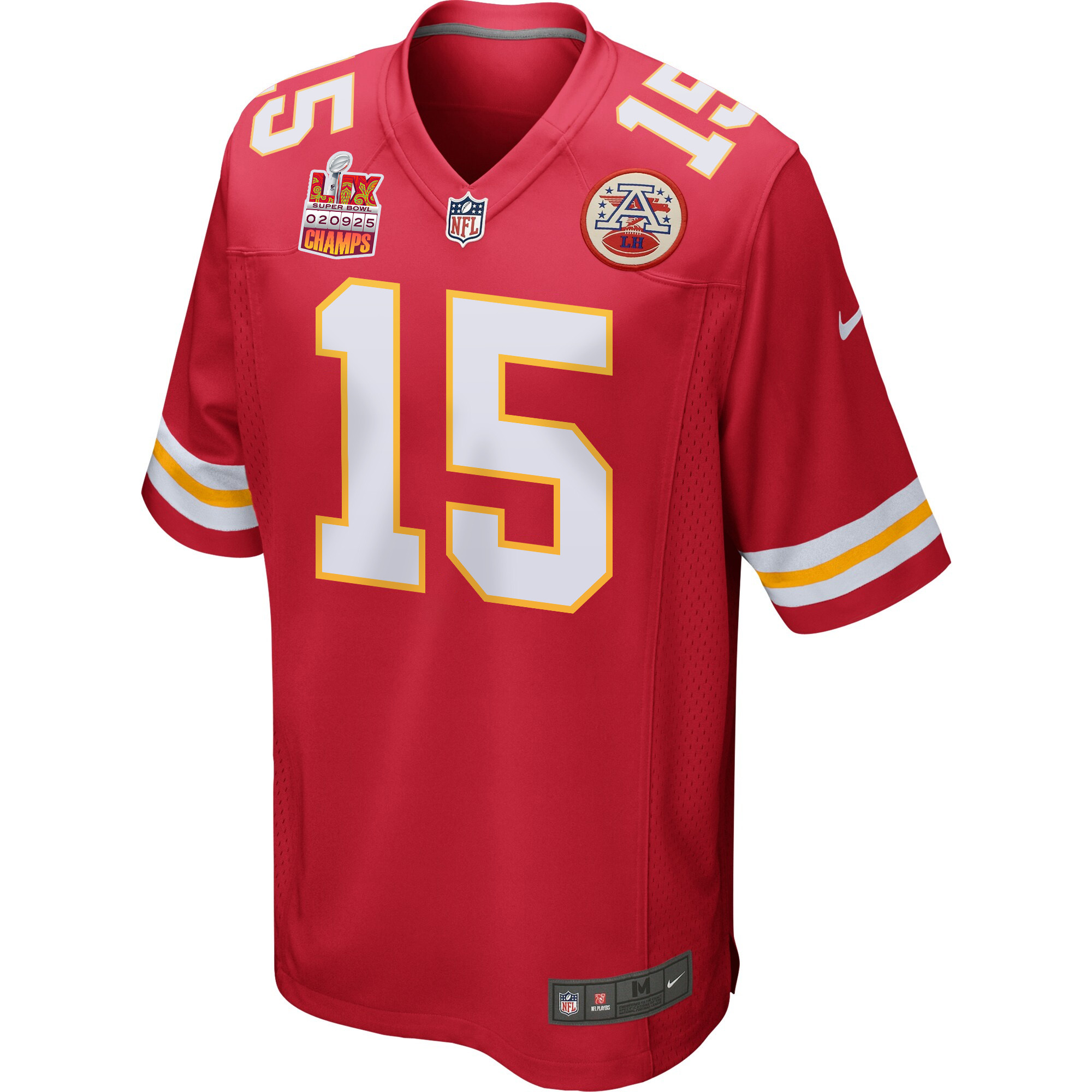 Patrick Mahomes 15 Kansas City Chiefs Super Bowl LIX Champions Patch Game Men Jersey - Red JS2403 Saliibo - Image 3