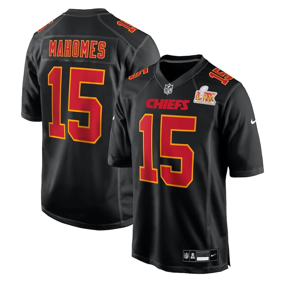 Patrick Mahomes 15 Kansas City Chiefs Super Bowl LIX Fashion Game Jersey - Carbon Black JS6072 Saliibo