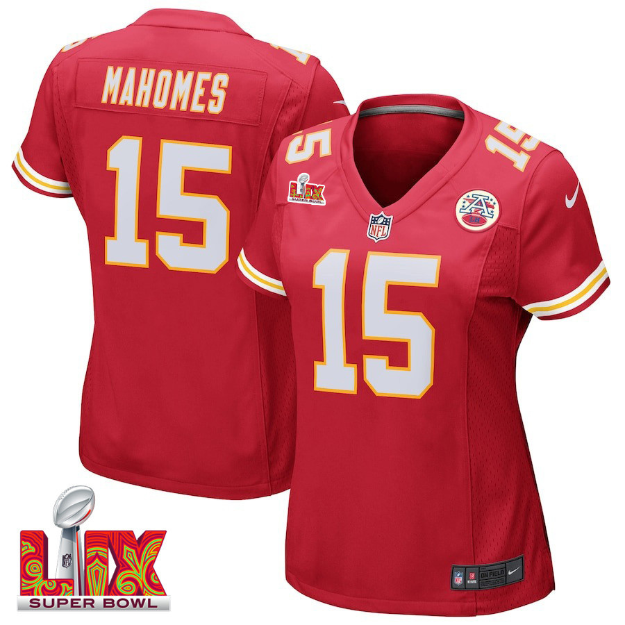 Patrick Mahomes #15 Kansas City Chiefs Super Bowl LIX Women's Jersey - Red JS4670 Saliibo
