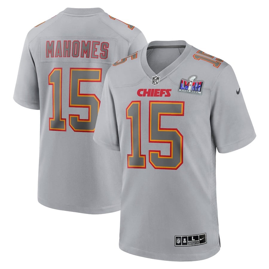 Patrick Mahomes 15 Kansas City Chiefs Super Bowl LVIII Atmosphere Fashion Game Men Jersey - Gray JS2417 Saliibo