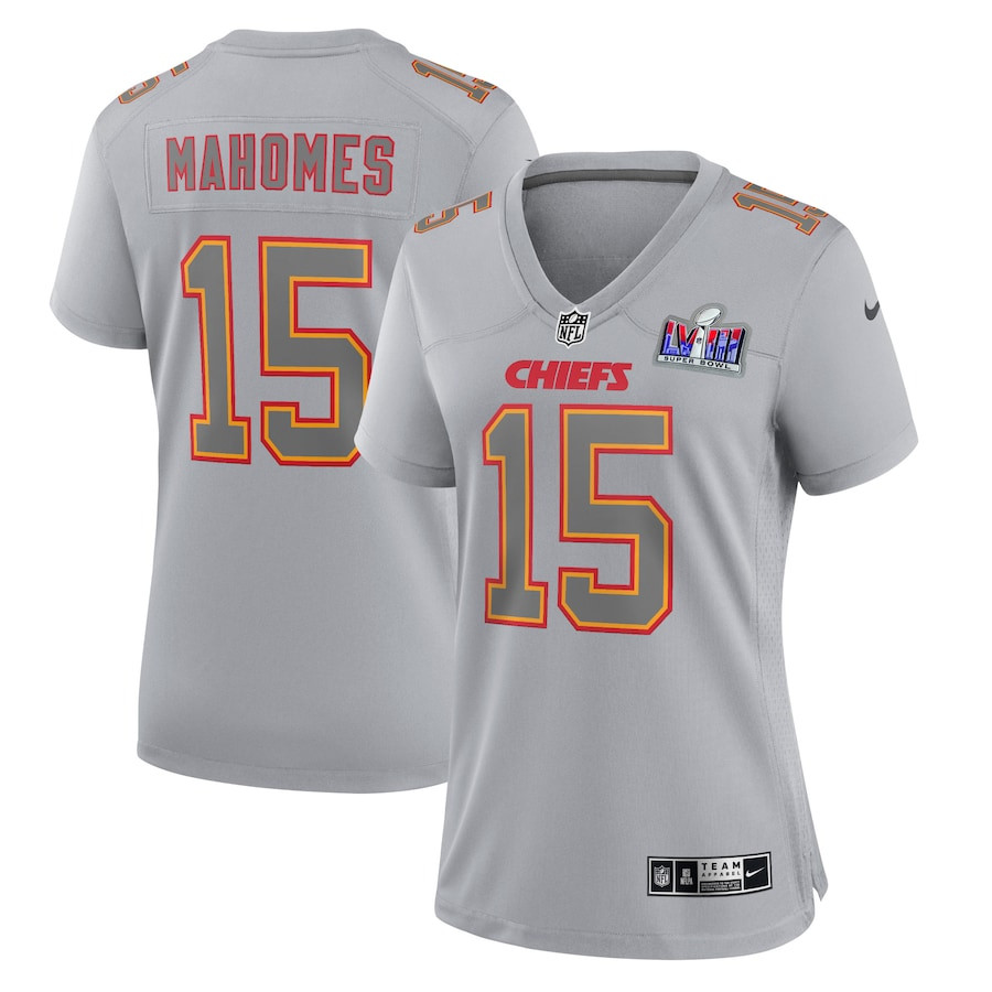 Patrick Mahomes 15 Kansas City Chiefs Super Bowl LVIII Atmosphere Fashion Game Women Jersey - Gray JS2286 Saliibo